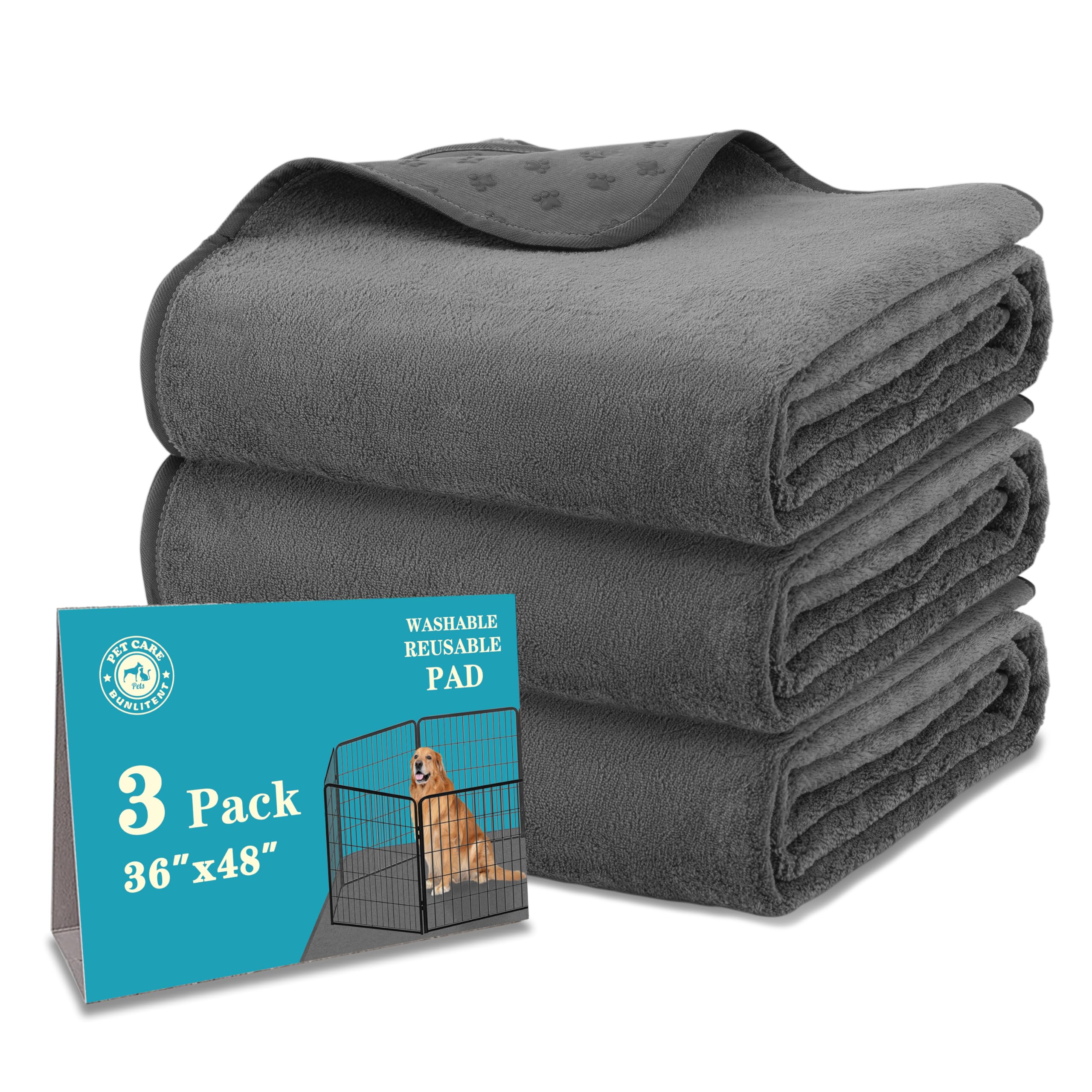Bunlitent Washable Pee Pads for Dogs 36 x 48, Non-Slip Washable Pee Pads for Dogs ,Fast Absorbent Pet Whelping Pads, Waterproo