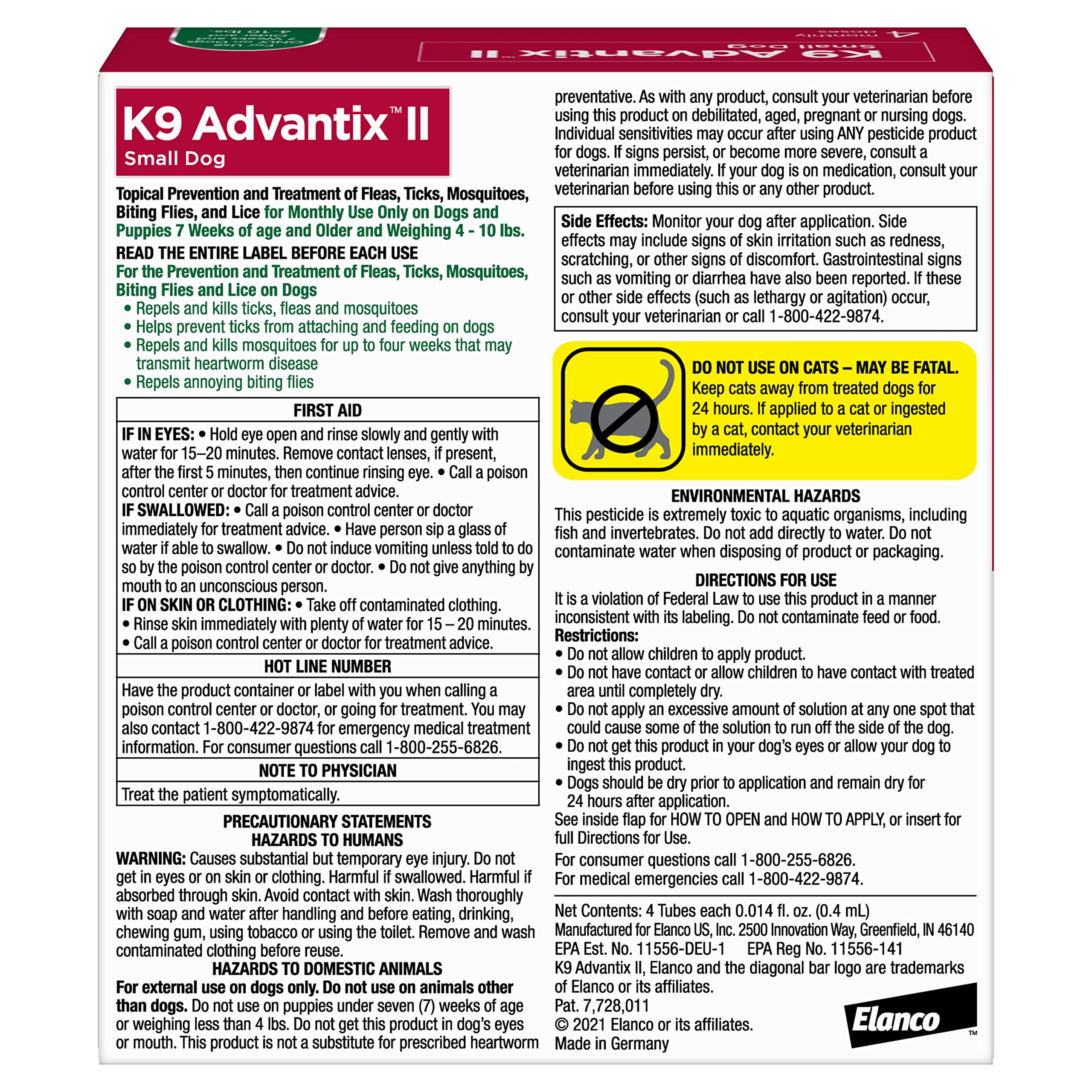 K9 Advantix II Small Dog Vet-Recommended Flea, Tick & Mosquito Treatment & Prevention | Dogs 4-10 lbs. | 4-Mo Supply