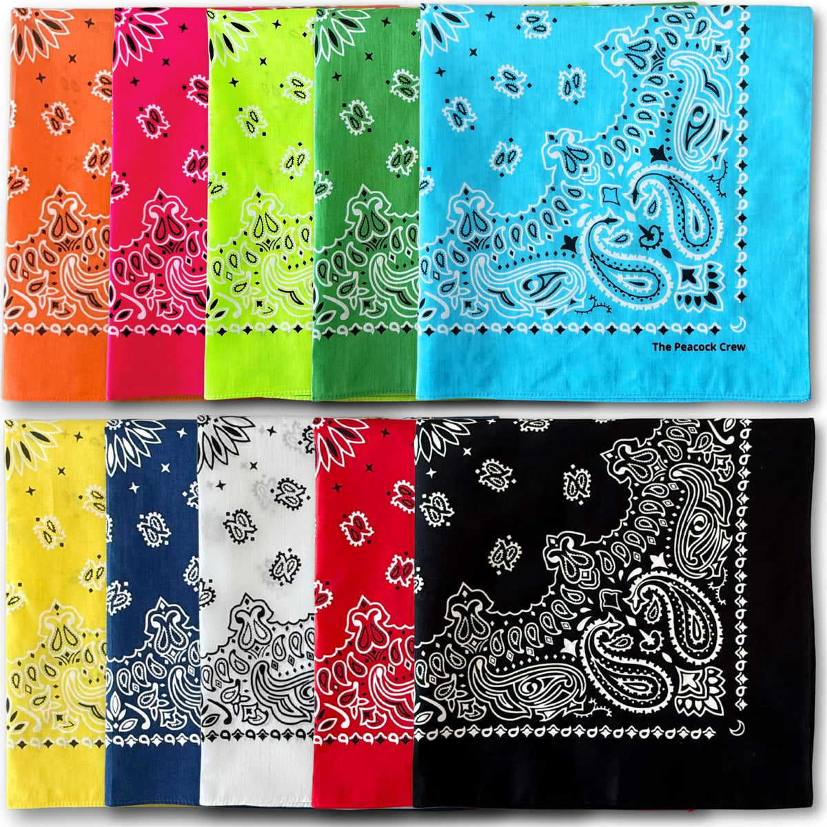 The Peacock Crew Vibrant Variety Pack Of 10 Bandanas In Premium Soft Cotton For Men And Women