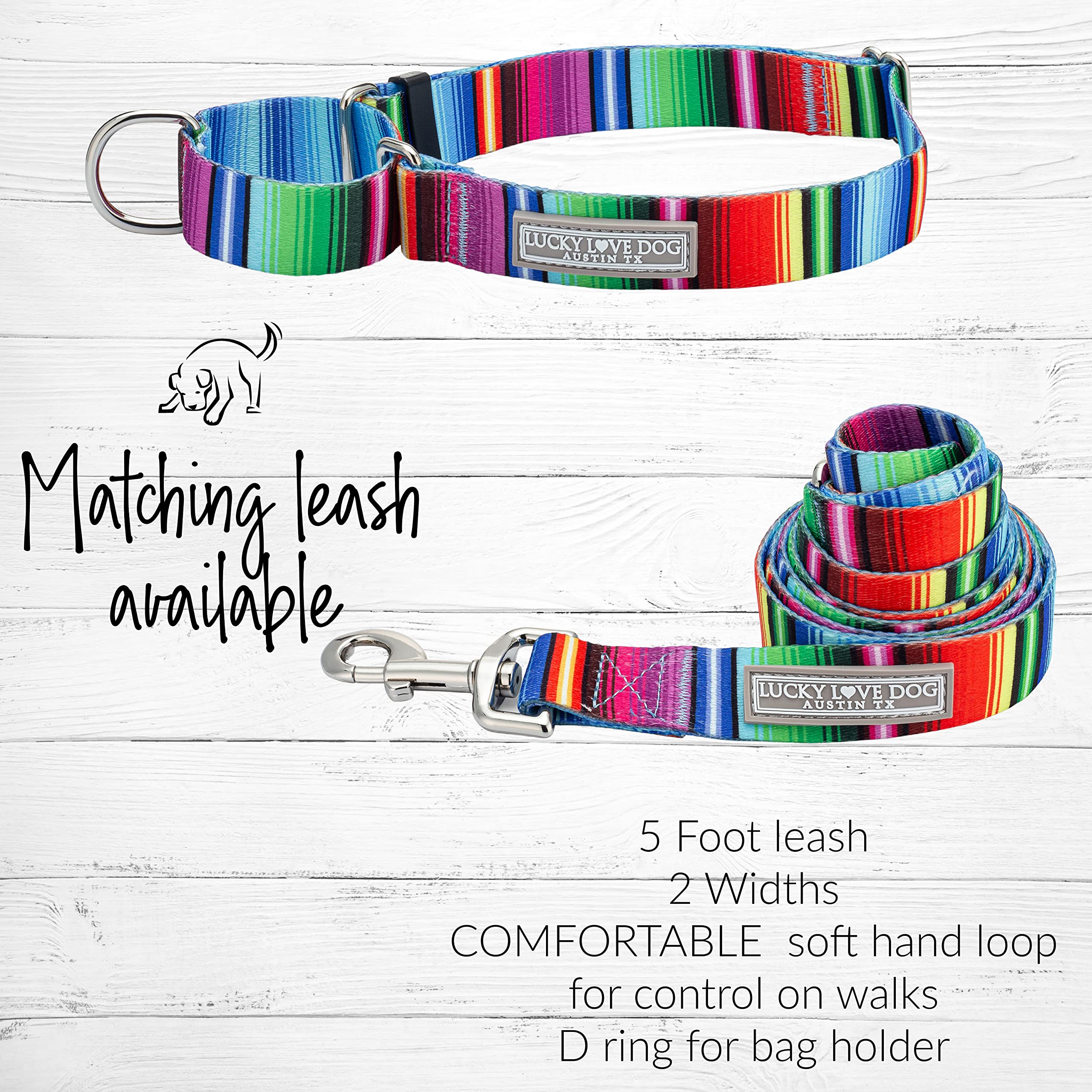 Lucky Love Dog Martingale Dog Collar - Adjustable, No-Slip, Comfortable, Durable, Soft Webbing & Stylish Patterned Dog Collar Fo
