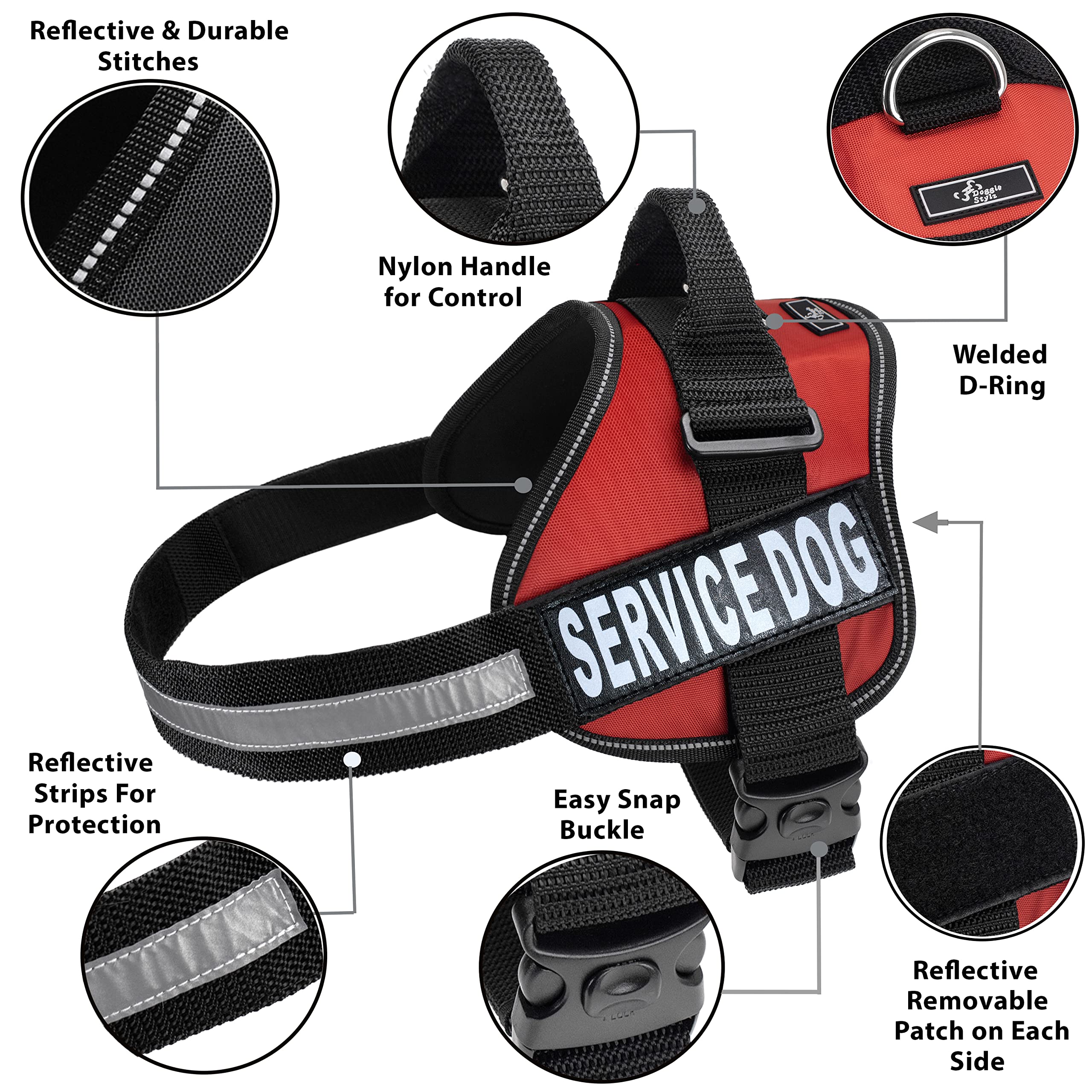 Service Dog Harness With Removable Saddle Bag Backpack Carrier Traveling Carrying Bag. 2 Removable Patches. Please Measure Dog Before Ordering. Made By Doggie Stylz (Girth 24-31', Red)