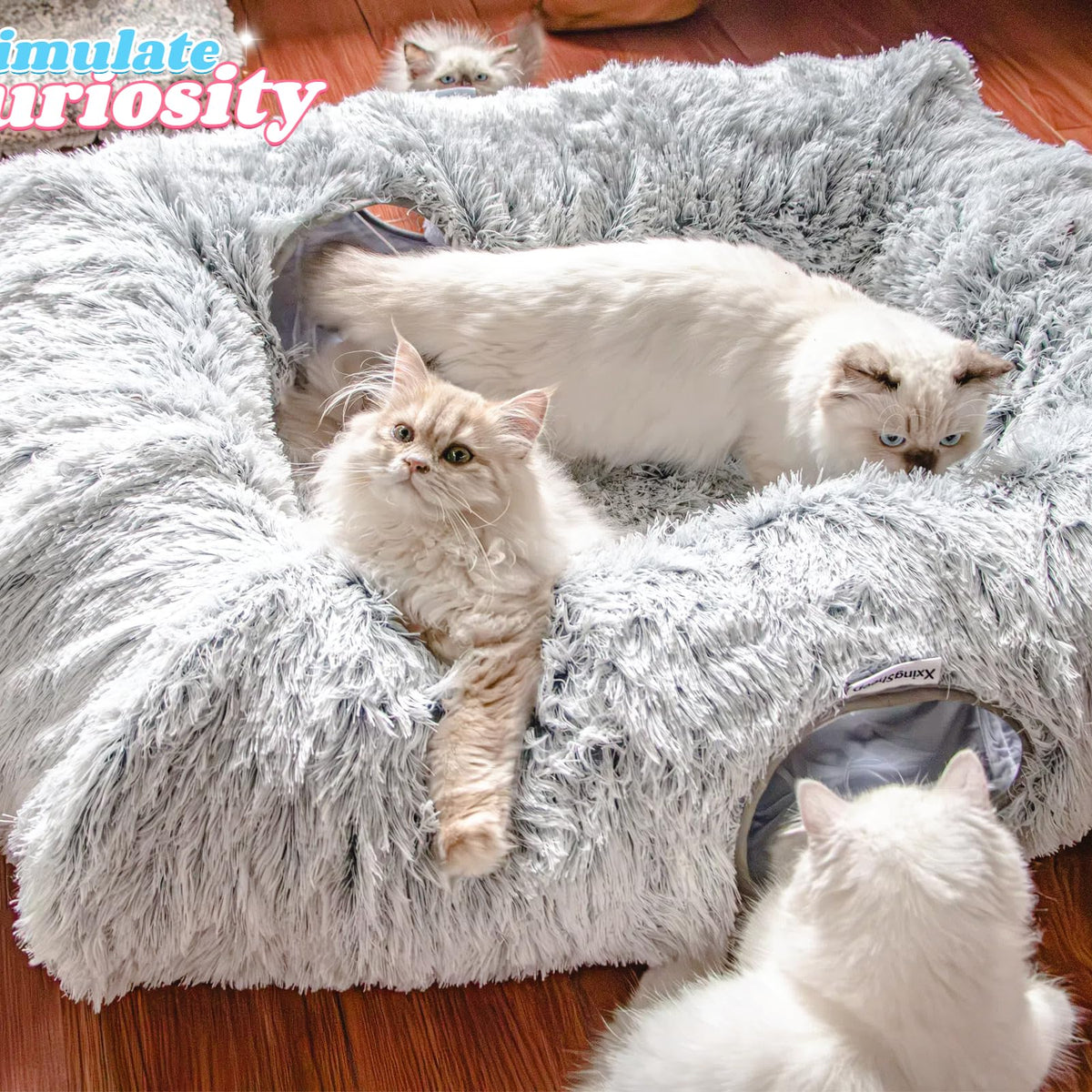 XxingSheep 4 Cave Shuttled XL Cat Tunnel Bed for Indoor Cats Peekaboo ...