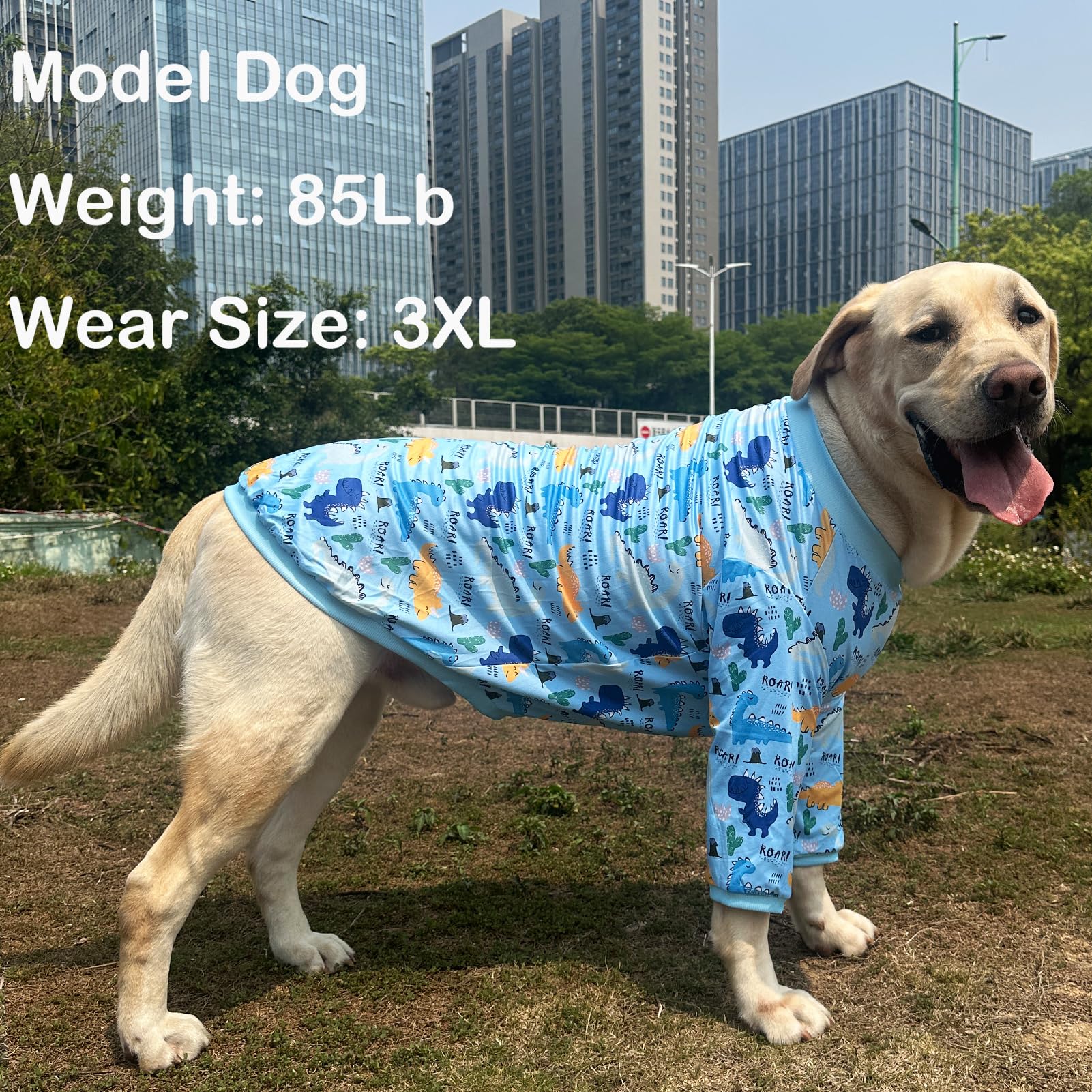 Pripre Dinosaur Dog T Shirts Cute Dinosaur Pattern Printed Apparel Shirt For Large Dogs Softable Stretchy Pet Clothes M, Blue