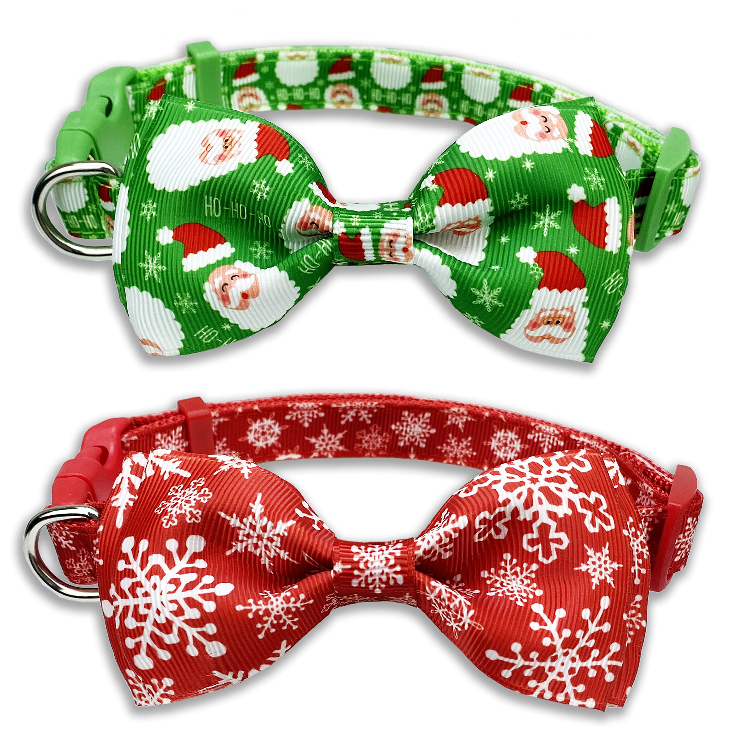Christmas Dog Collar With Bow Tie, 2 Pack Holiday Santa Claus And Snowflake Collar For Small Medium Large Dogs Pets Puppies (Medium)
