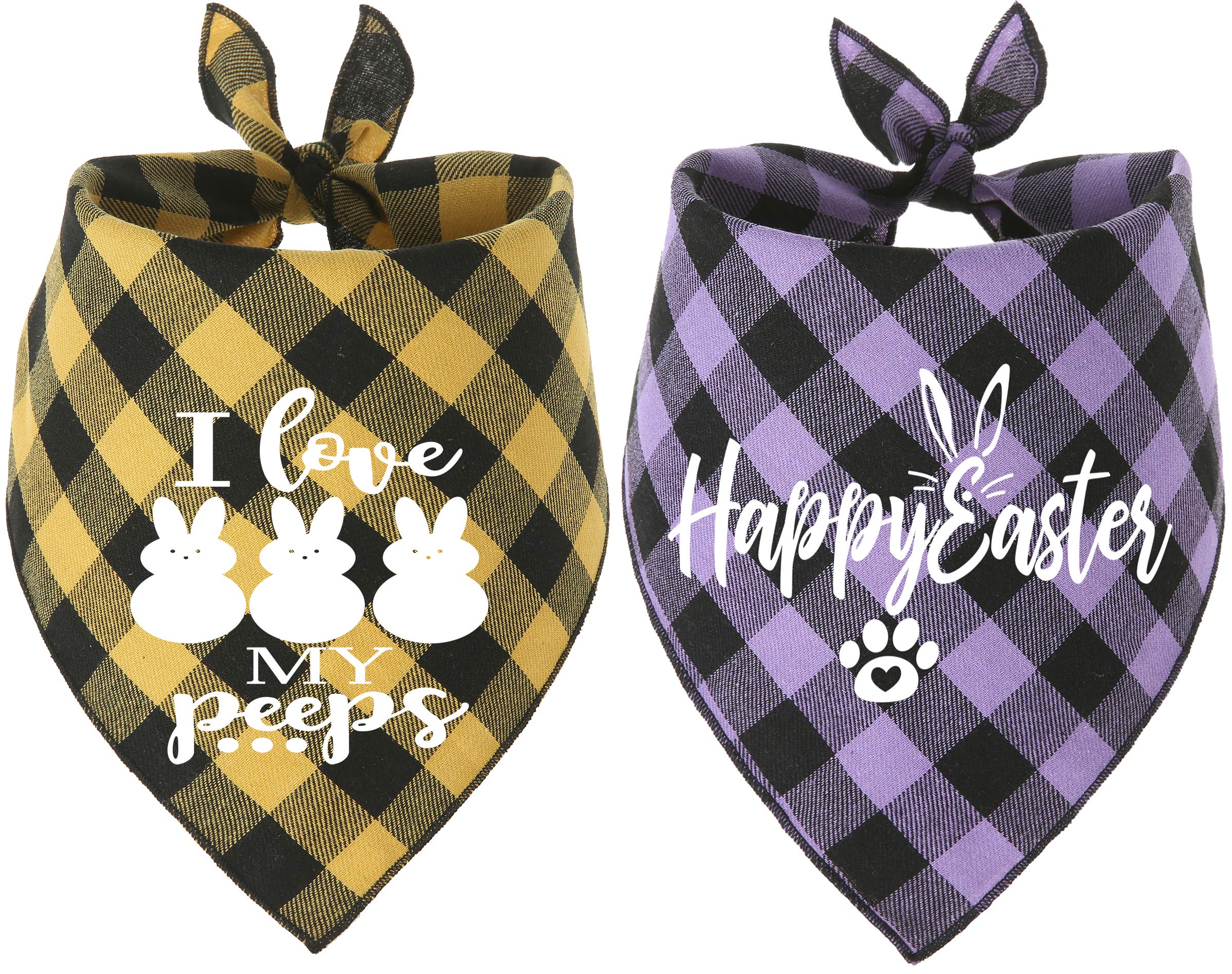 Dog Easter Bandana,2 Pack Buffalo Plaid Puppy Scarf With Designer Painting
