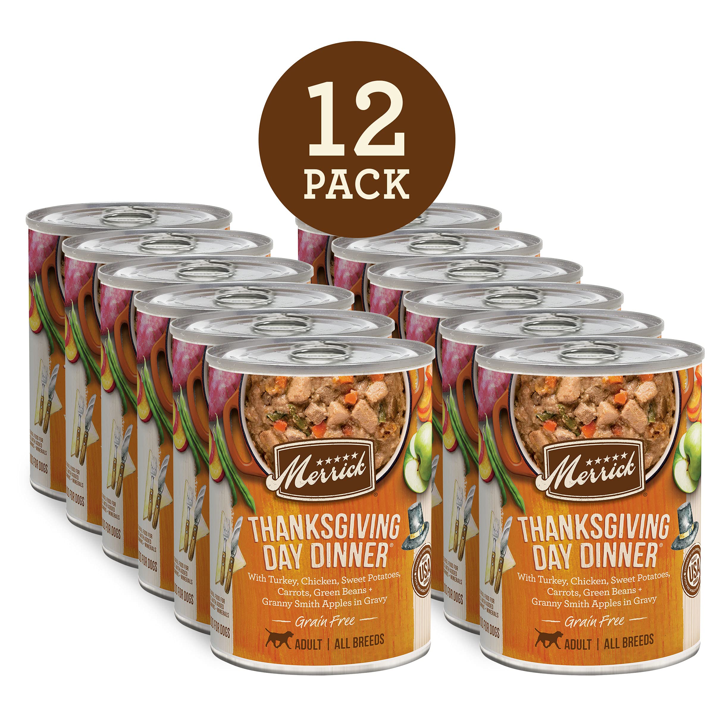 Merrick Grain Free Wet Dog Food, Premium Gluten Free Canned Adult Dog Food, Thanksgiving Day Dinner - (Pack of 12) 12.7 oz. Cans