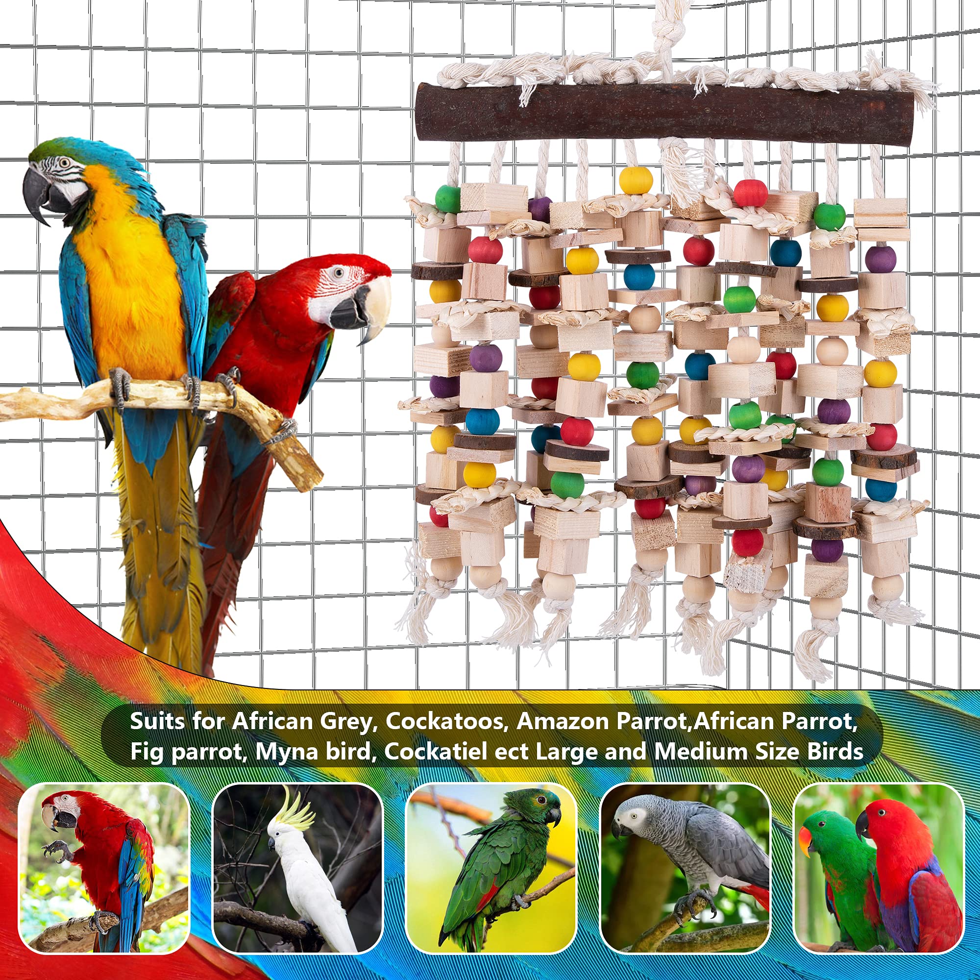 Deloky Large Bird Parrot Chewing Toy -Natural Wooden Blocks Bird Parrot Tearing Toys Suggested For Large Macaws Cokatoos,African Grey And A Variety Of Amazon Parrots (Natural)