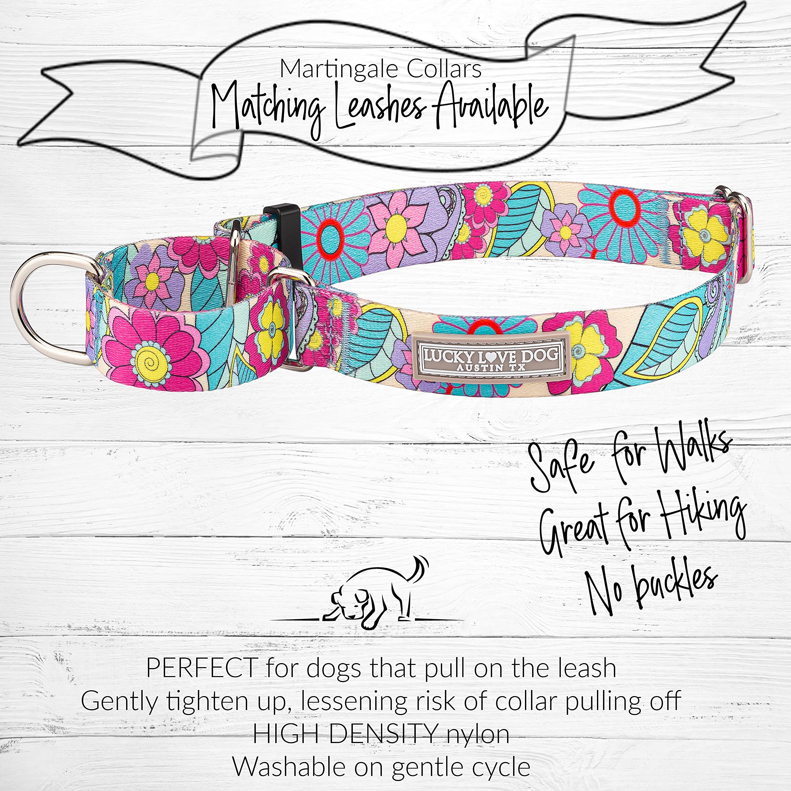 Lucky Love Dog Martingale Collar And Leash Set, Premium No Slip Martingale Collar For Large Dogs, Great For Whippets, Greyhounds