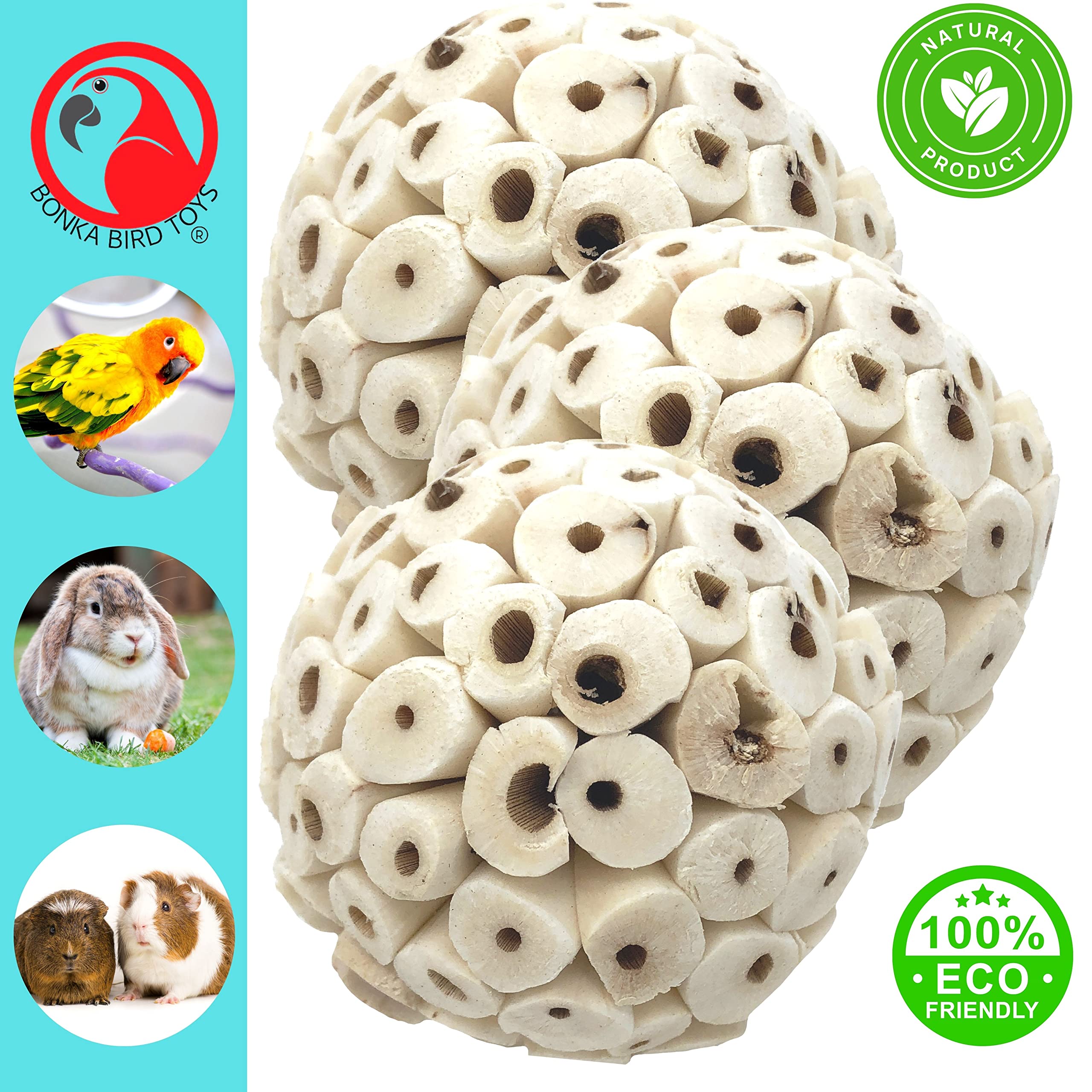 Bonka Bird Toys 1214 Pk3 All-Natural Sola Atta Balls, 3-Pack, 2' Diameter, Soft And Lightweight Chew And Foot Toys For Birds, Small Pets, And Diy Crafts, Safe For Parrots, Parakeets, And Cockatiels