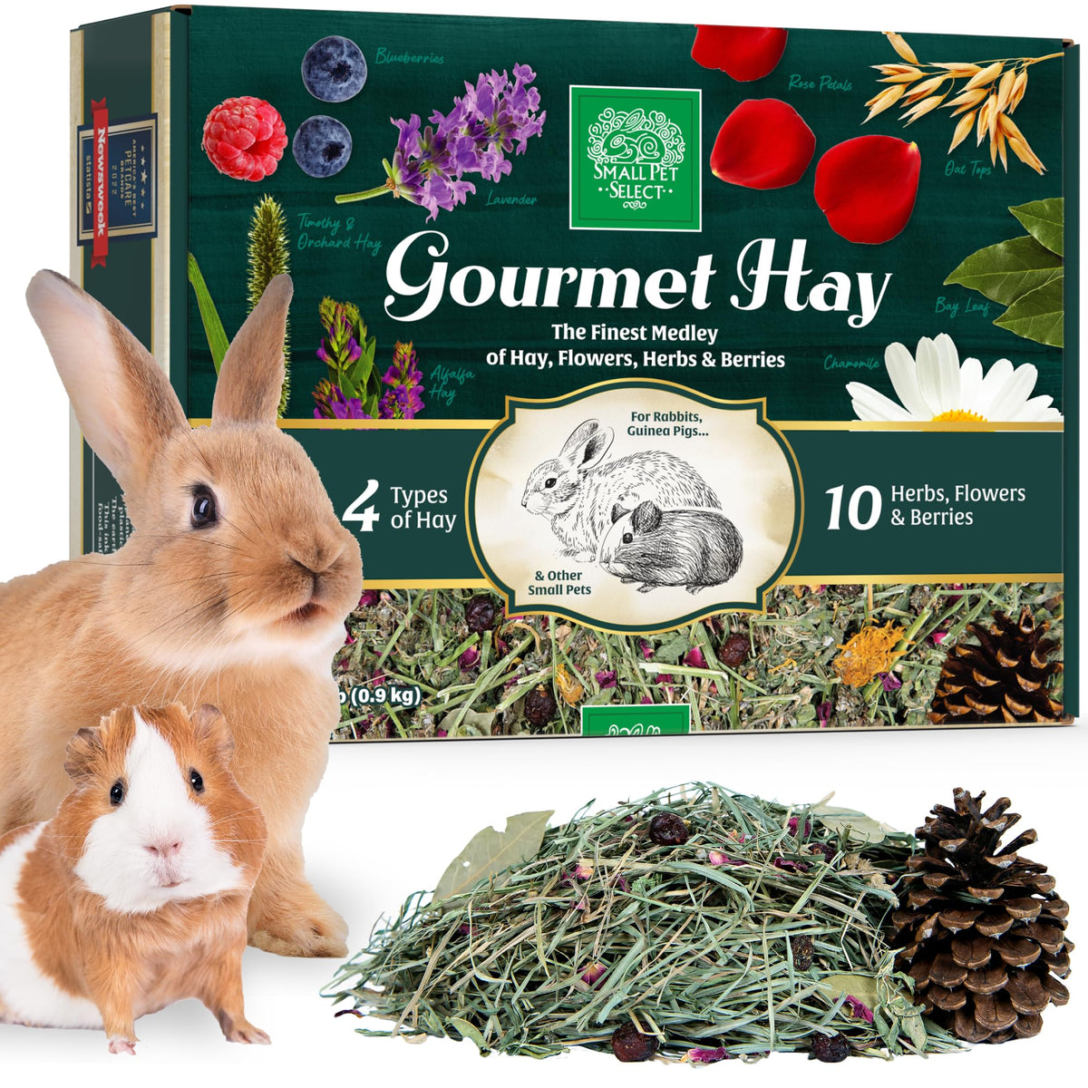 Small Pet Select - Gourmet Hay Pet Food, Exclusive Treat Hay, Flowers, and Herb Blend, for Rabbits, Guinea Pigs, Small Animals, 