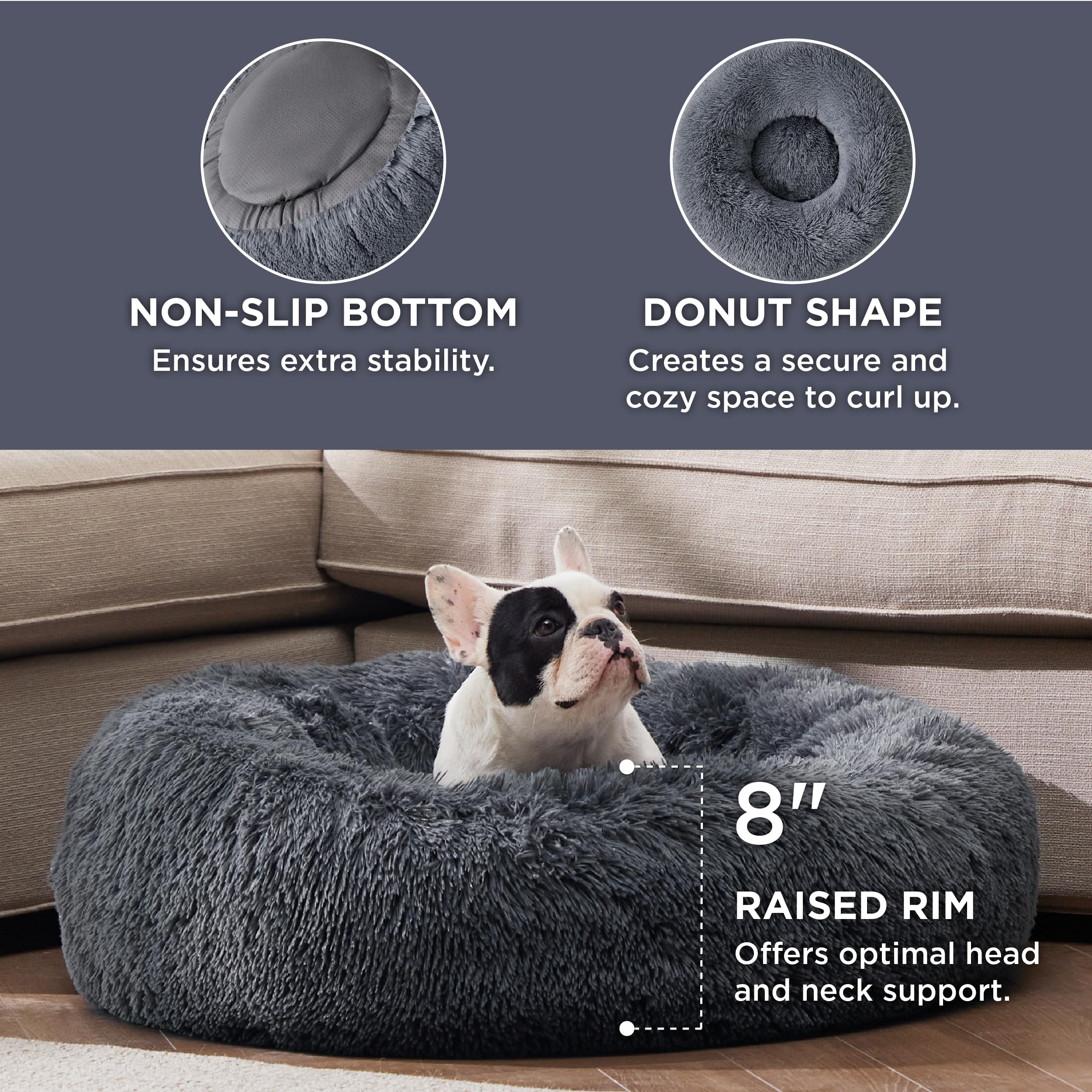 Bedsure Calming Dog Bed For Medium Large Dogs - Donut Washable Large Pet Bed, 33 Inches Anti-Slip Round Fluffy Plush Faux Fur Do