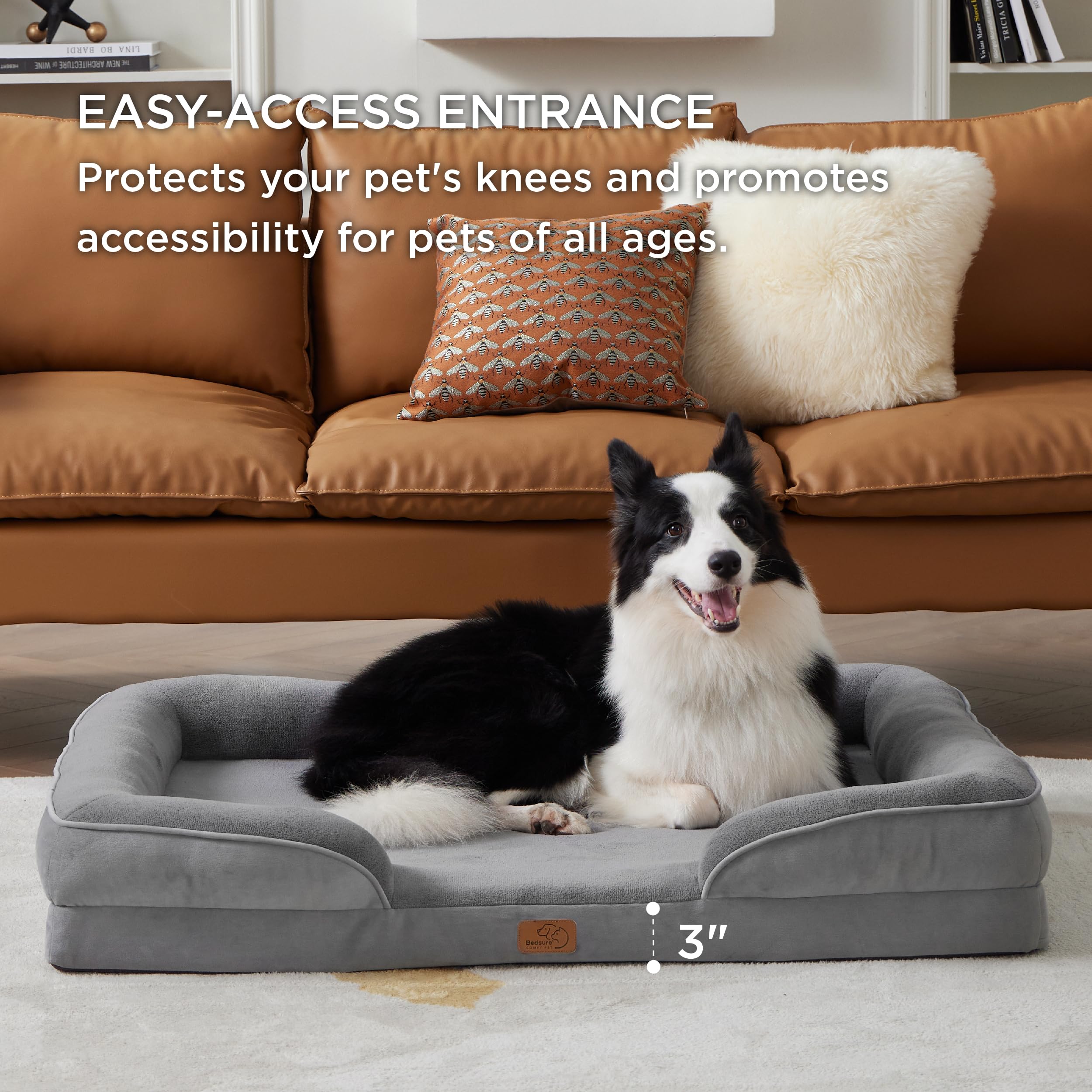 Bedsure Orthopedic Dog Bed For Large Dogs - Big Washable Dog Sofa Beds Large, Supportive Foam Pet Couch Bed With Removable Washable Cover, Waterproof Lining And Nonskid Bottom, Grey