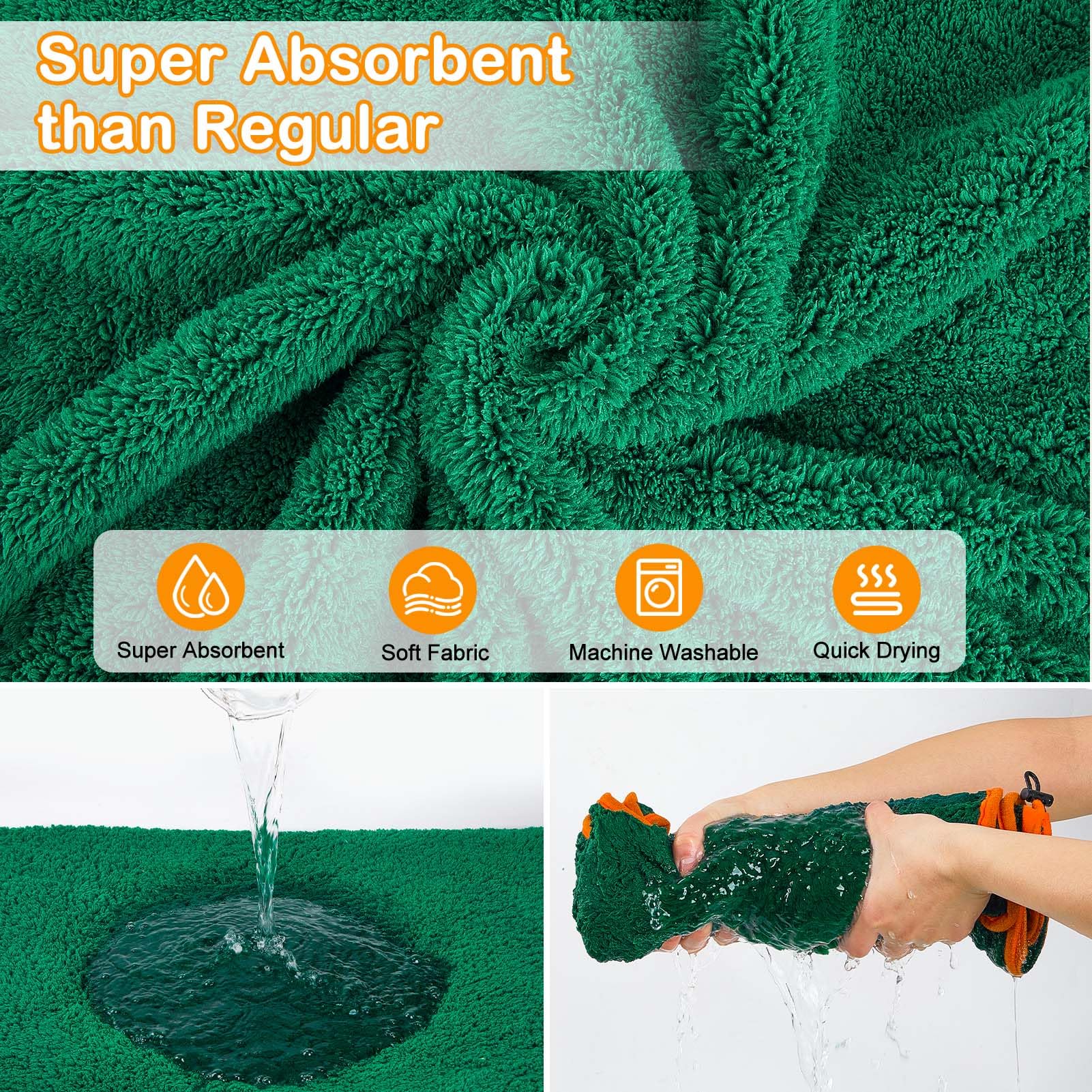 Bienbee Soft Dog Bathrobe,Super Absorbent & Quick-Drying Dog Robe With Hood, Cozy Drying Coat For After Bath, Green S