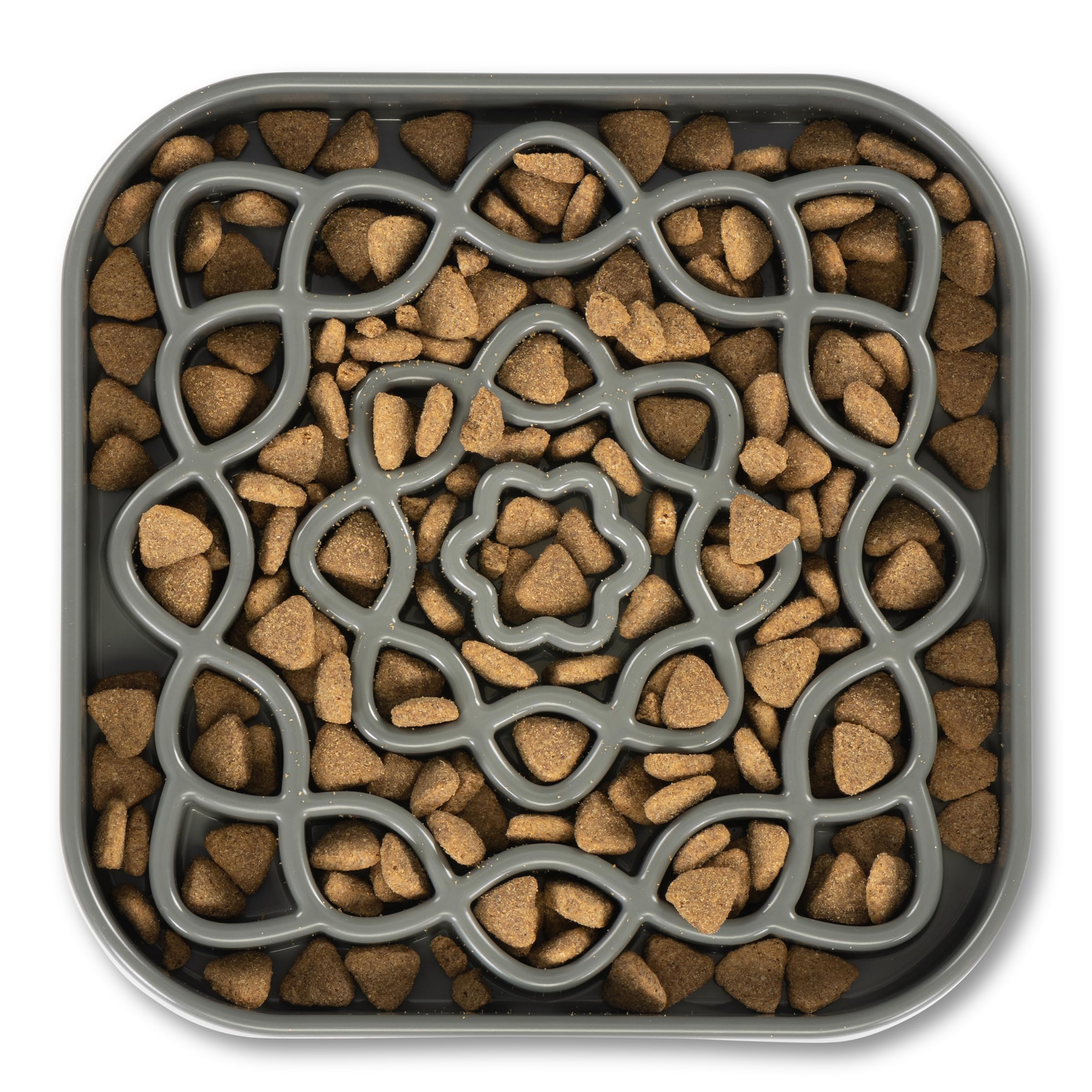 Messy Mutts and Cats Interactive Square Slow Feeder | Cool Grey (2 Cup) | 8    x 8    Square Puzzle Slow Feeder for Dogs/Cats |
