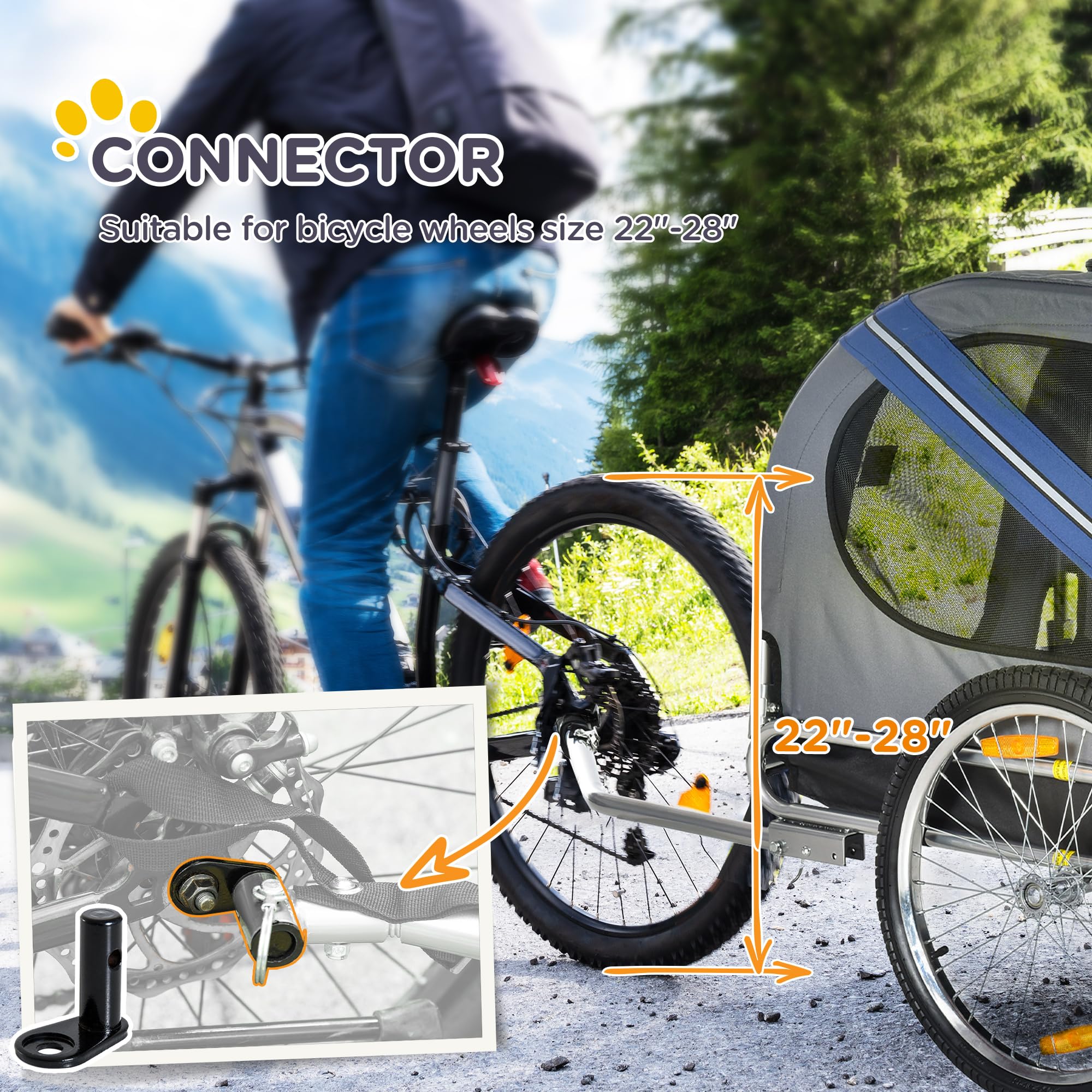 Aosom Dog Bike Trailer Pet Cart Bicycle Wagon Cargo Carrier Attachment For Travel With 3 Entrances Large Wheels For Off-Road & Mesh Screen - Blue/Grey