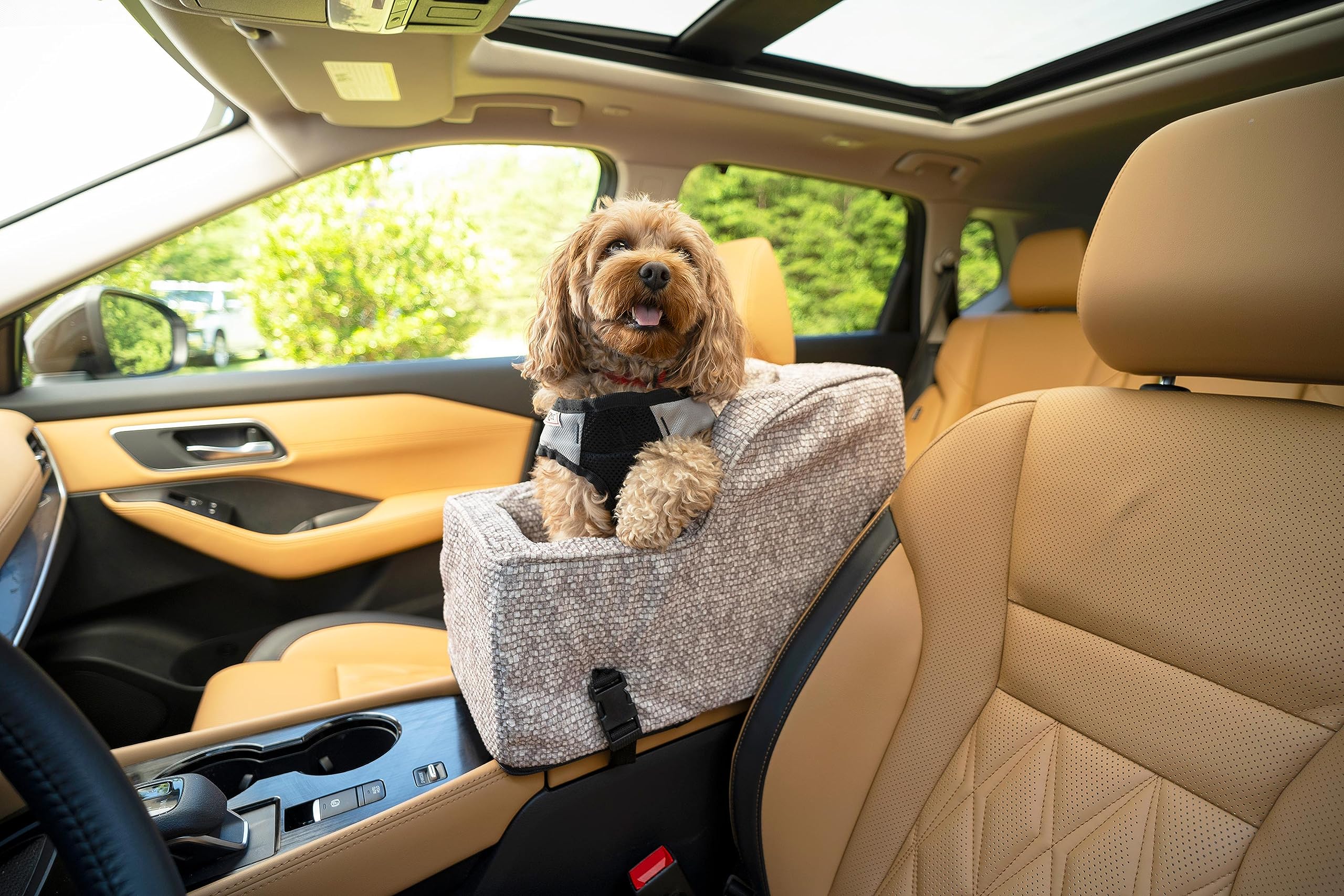 Snoozer Luxury High Back Console Pet Car Seat - Show Dog Collection, Small - Merlin Linen