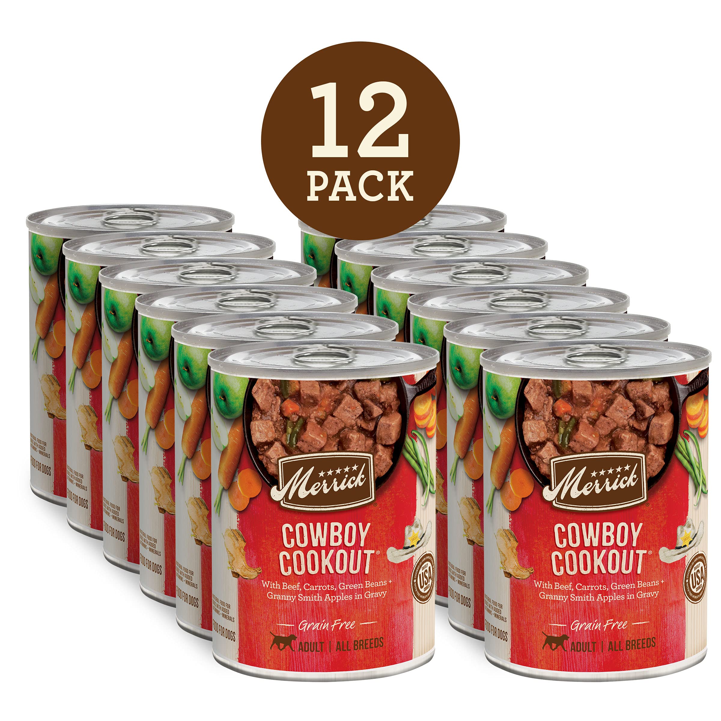 Merrick Grain Free Wet Dog Food, Premium And Wholesome Gluten Free Canned Adult Dog Food, Cowboy Cookout - (Pack of 12) 12.7 oz.