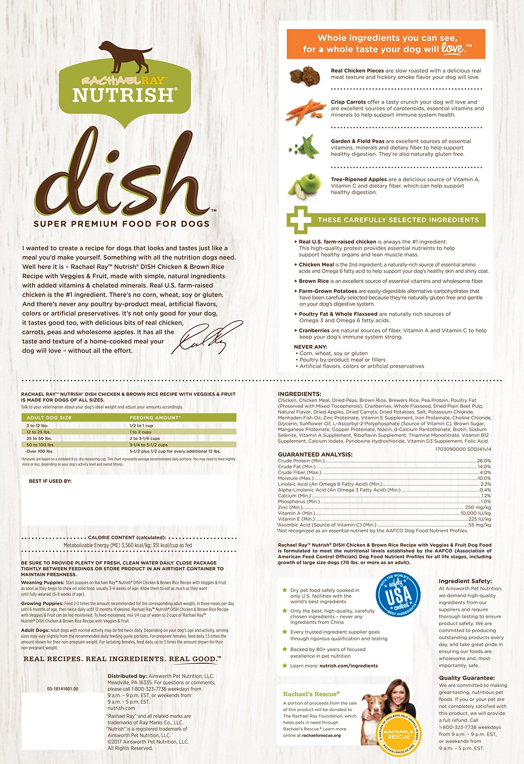 Nutrish Rachael Ray Dish Premium Natural Dry Dog Food with Added Vitamins, Minerals & Taurine, Chicken & Brown Rice Recipe with