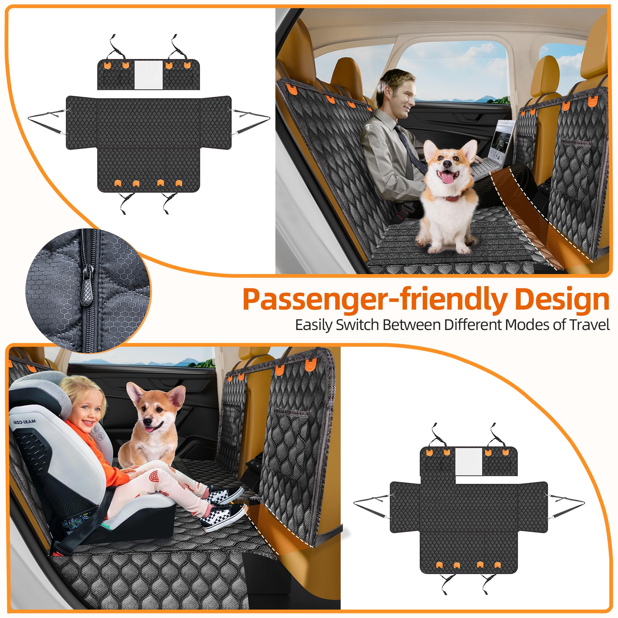 Furroom Back Seat Extender For Dogs With Non-Slip Mat, 40/60 Split Dog Car Seat Cover For Backseat Hard Bottom 100% Waterproof N