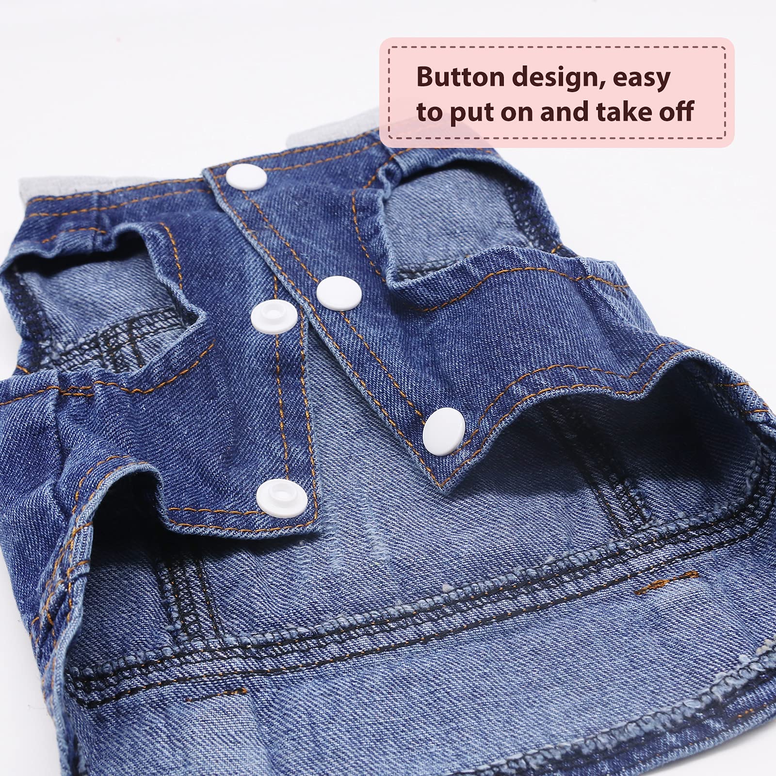 Sild Pet Clothes Dog Jeans Jacket Cool Blue Denim Coat Small Medium Dogs Lapel Vests Classic Hoodies Puppy Blue Vintage Washed Clothes (Grey,Xl)