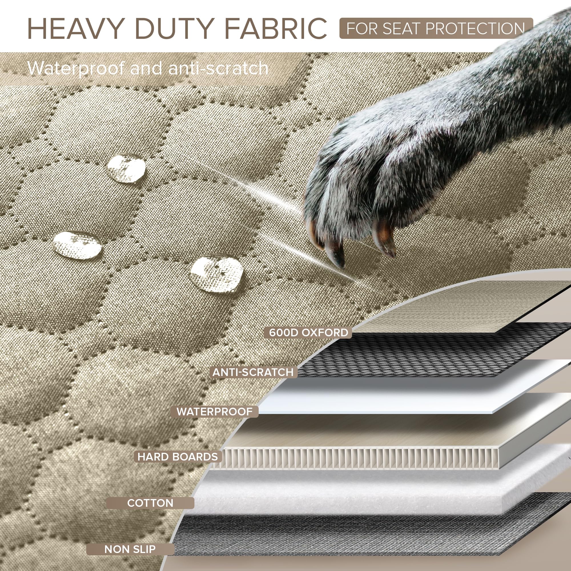 SHARLOVY Heavy Duty Dog Car Seat Cover, Khaki, for Cars/SUV/Small Trucks, Model dogcarseat-01, Durable 600D Oxford Fabric