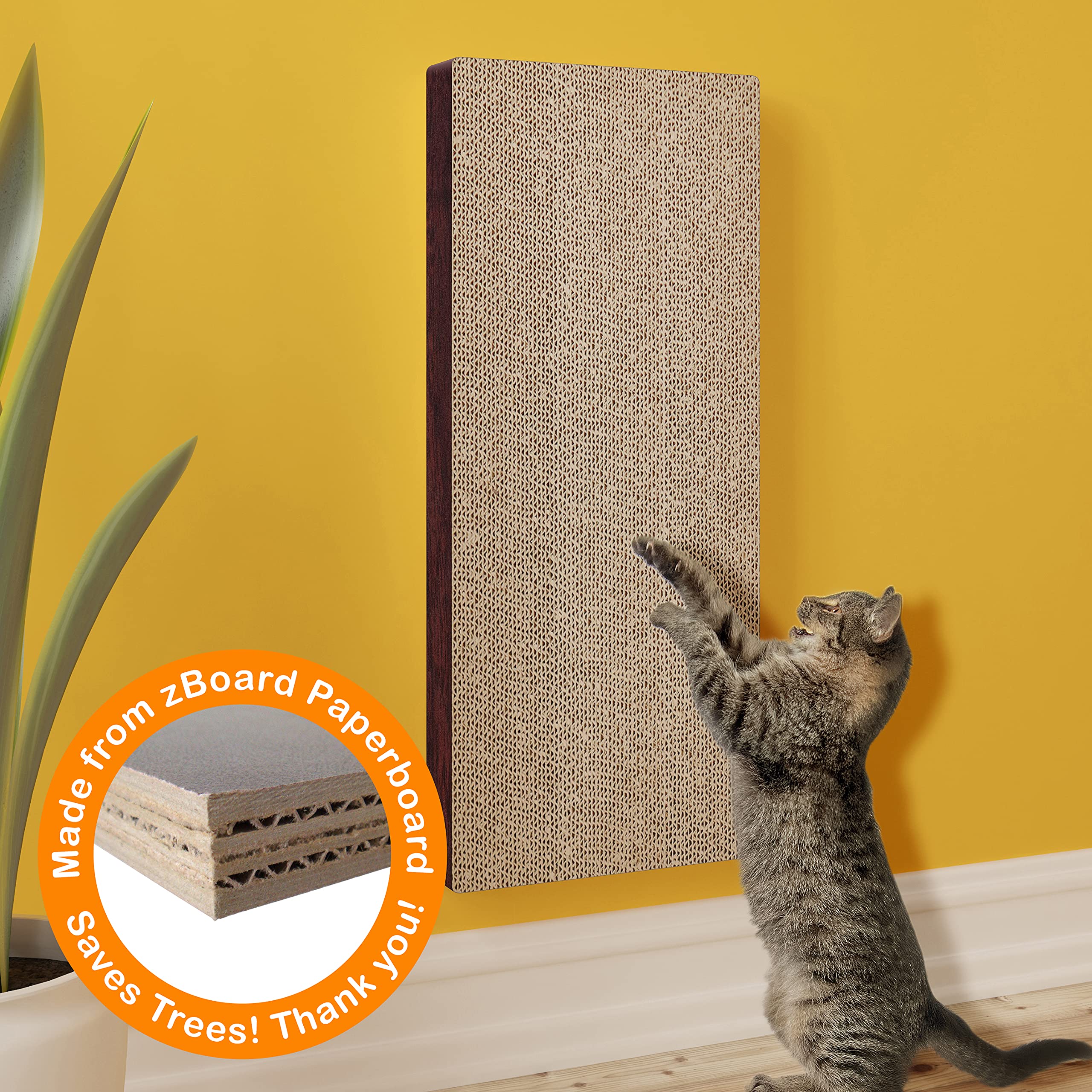 Way Basics Premium Cat Scratcher Wall Mounted Scratch Pad (Free Silvervine Organic Catnip)