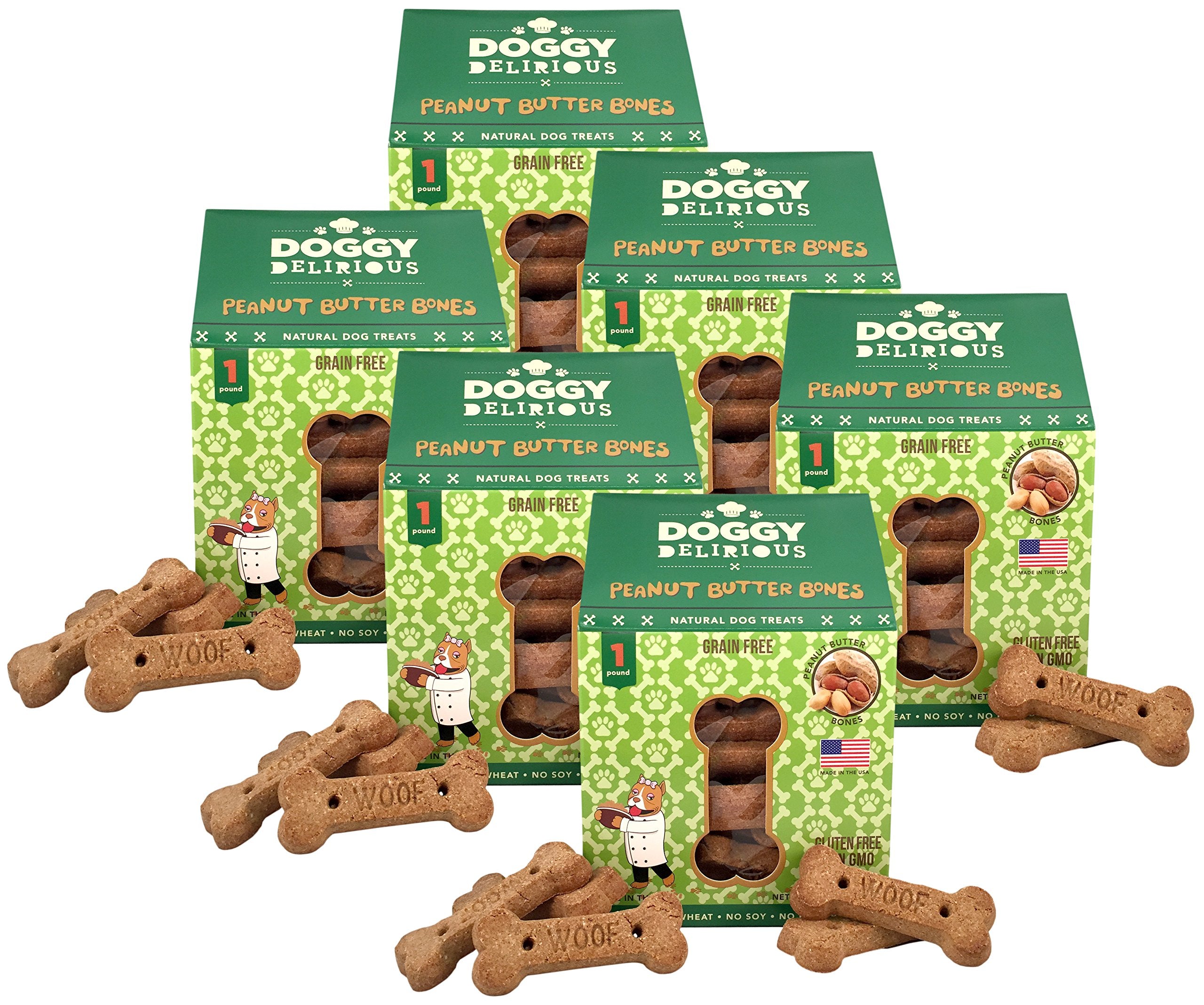 Doggy Delirious Limited Ingredients All Natural Dog Treats, Peanut Butter (Grain Free), 6 Pack