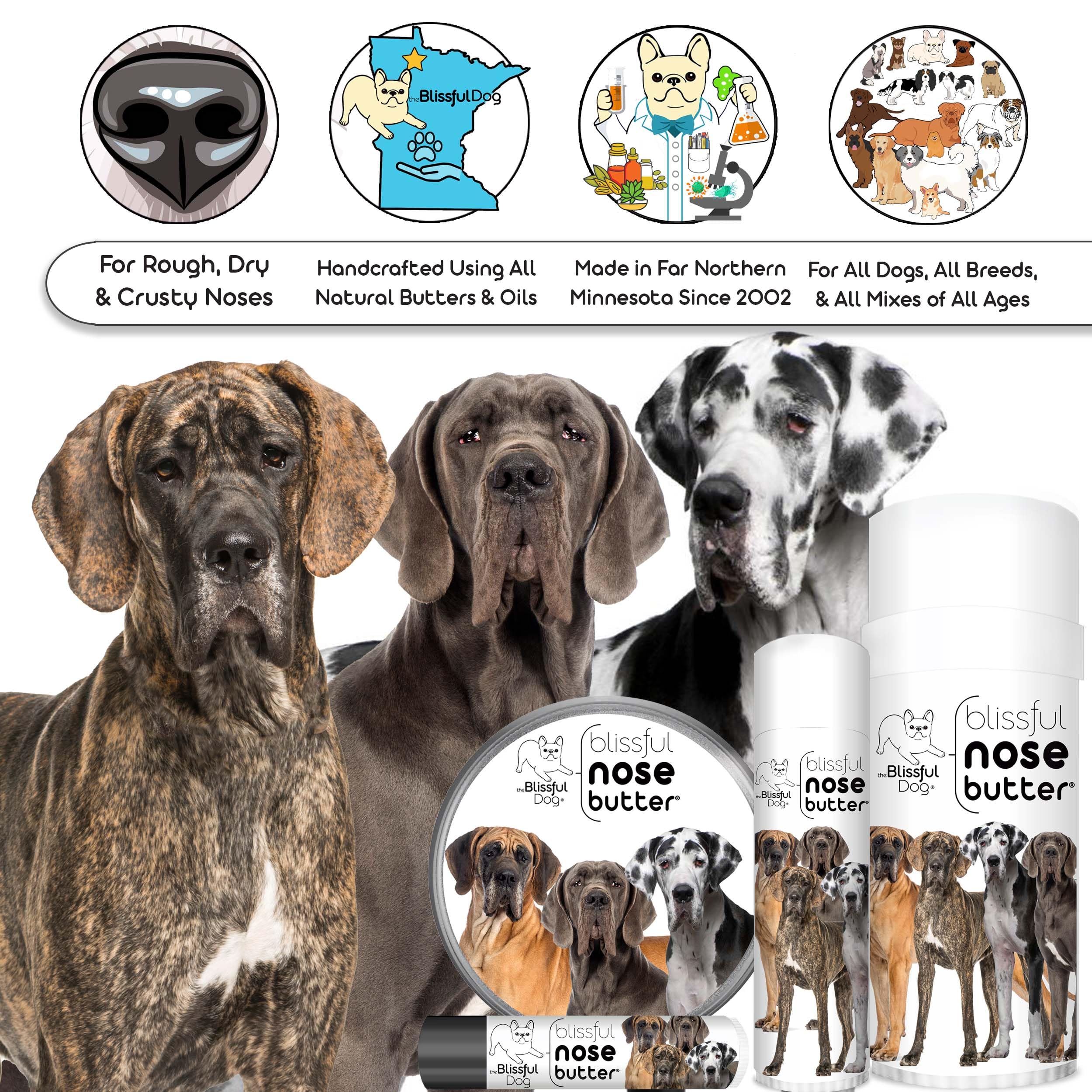 The Blissful Dog Great Dane Nose Butter, Versatile Dog Nose Balm for Dry Nose, Handcrafted Nose Moisturizer, Easy-to-Apply Dog E