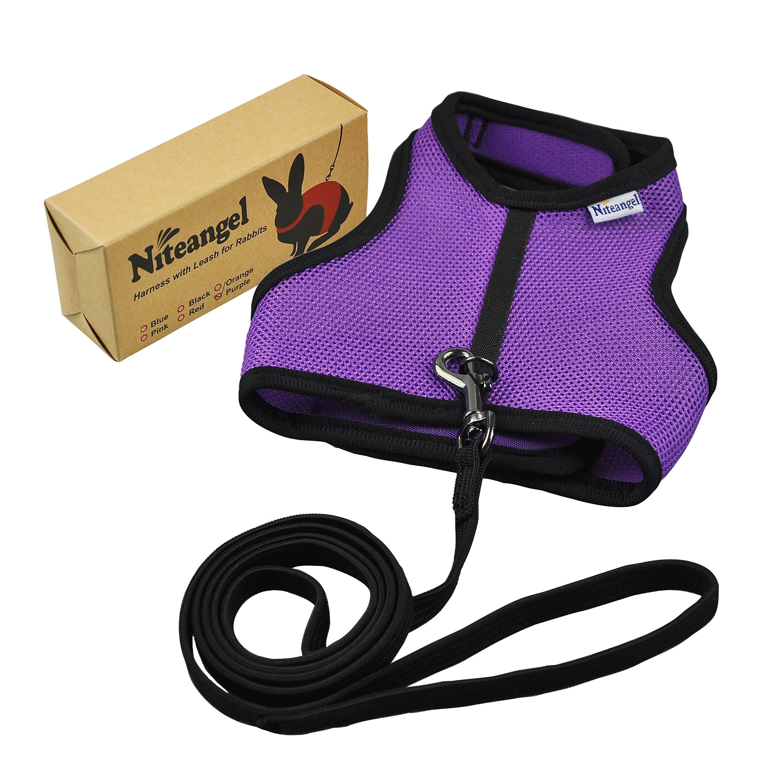 Niteangel Adjustable Soft Harness With Elastic Leash For Rabbits (L, Purple)