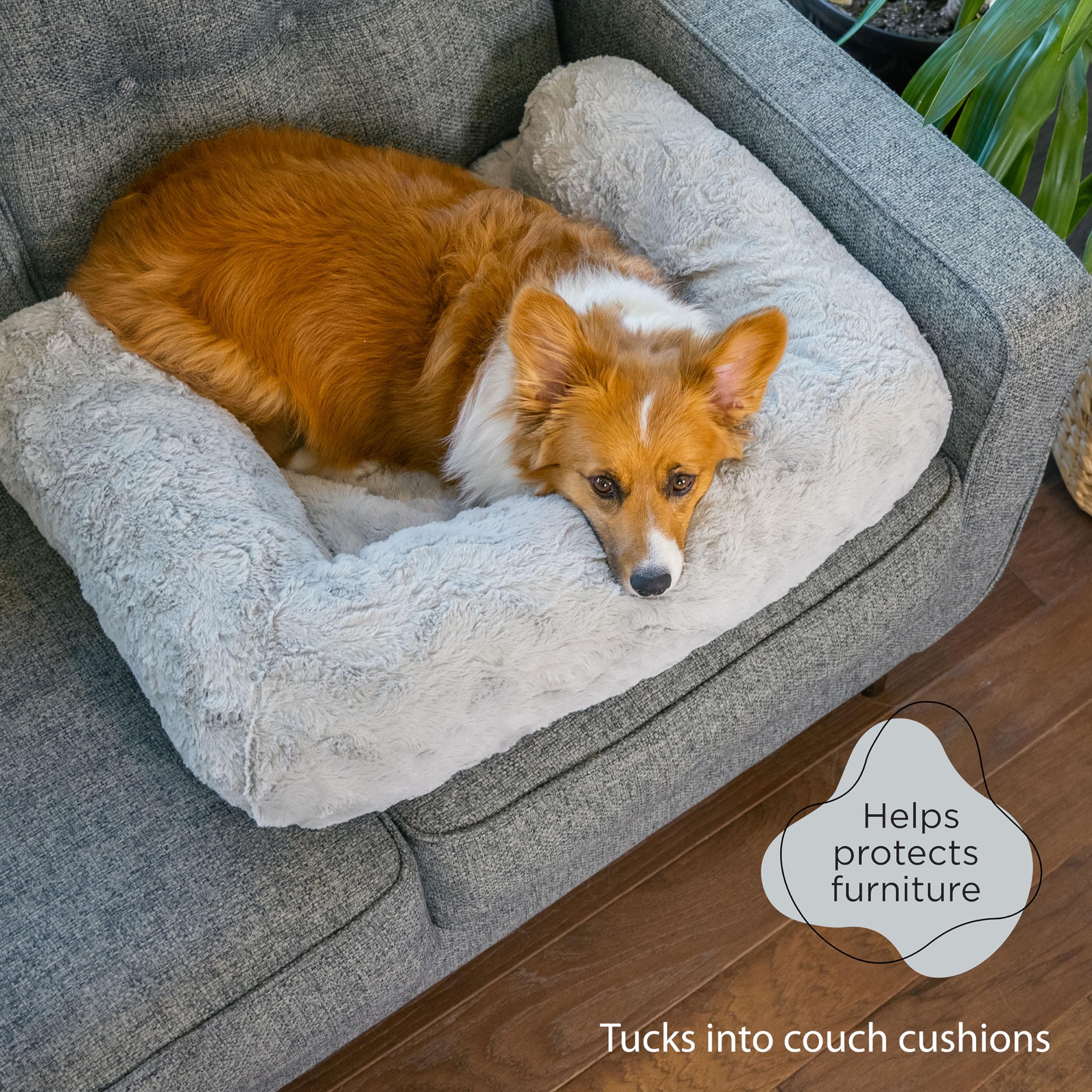 Best Friends By Sheri Calming Dog Blanket With Supportive Bolster, Machine Washable Faux Fur Pet Throw, Gray, Medium