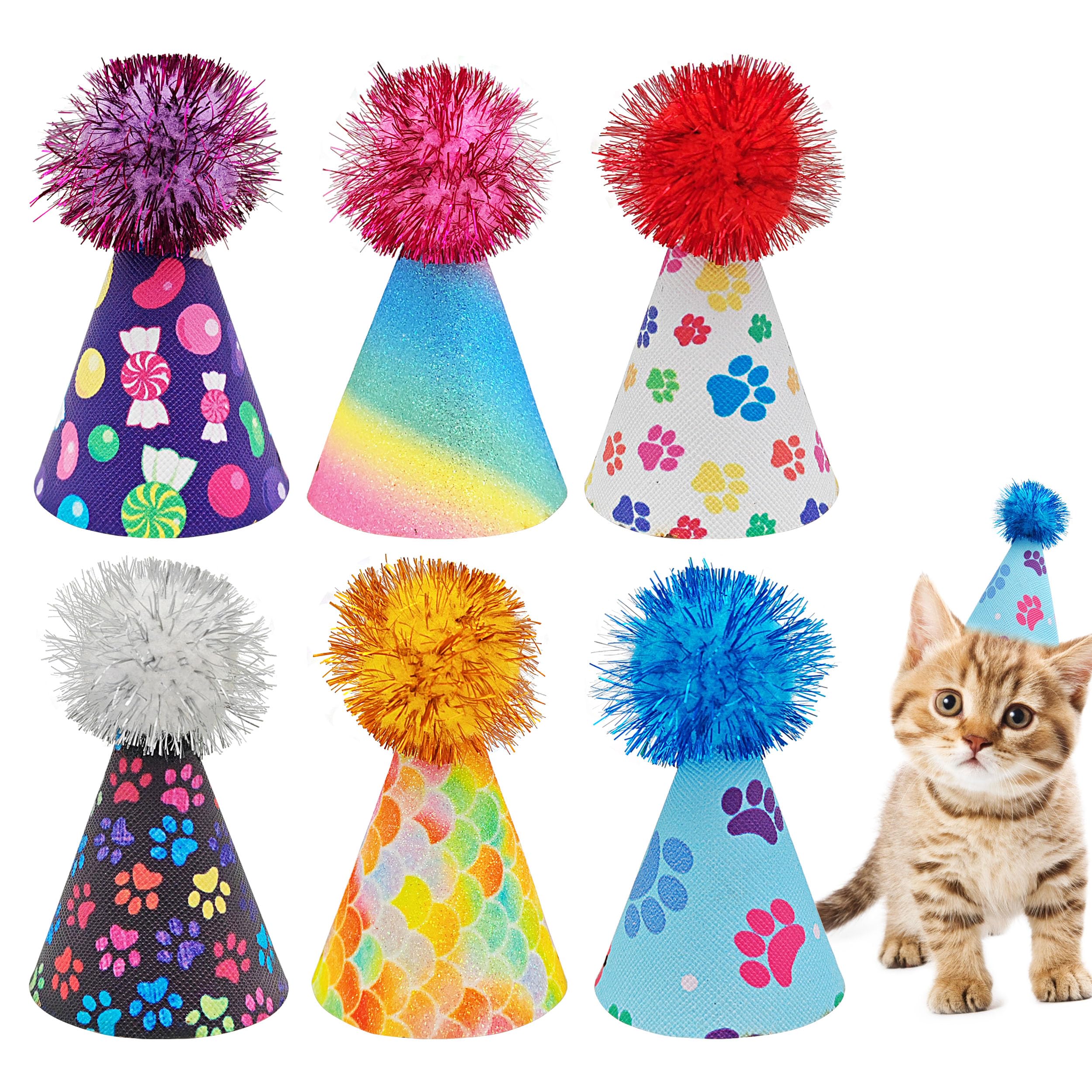 Jpgdn 6Pcs/Pack Mini Dog Party Hats For Small Xs Cat Puppy Doggie Kitten Rabbit Stuffed Animals Birthday Holiday Party Grooming 