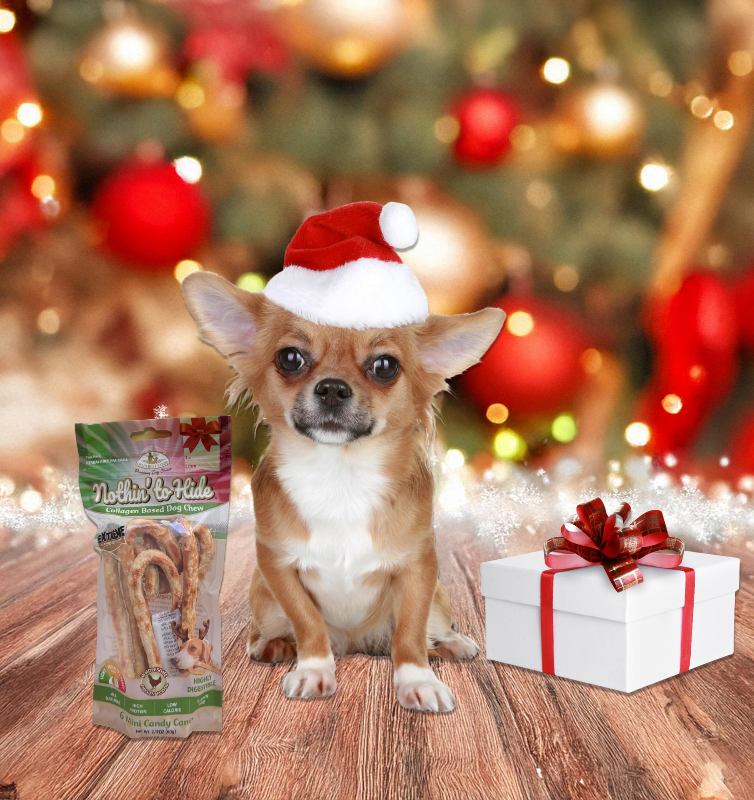 Fieldcrest Farms Nothin to Hide Mini Holiday Candy Cane Chicken Flavor Dog Chews, Rawhide-Free, Easily Digestible, Long-Lasting