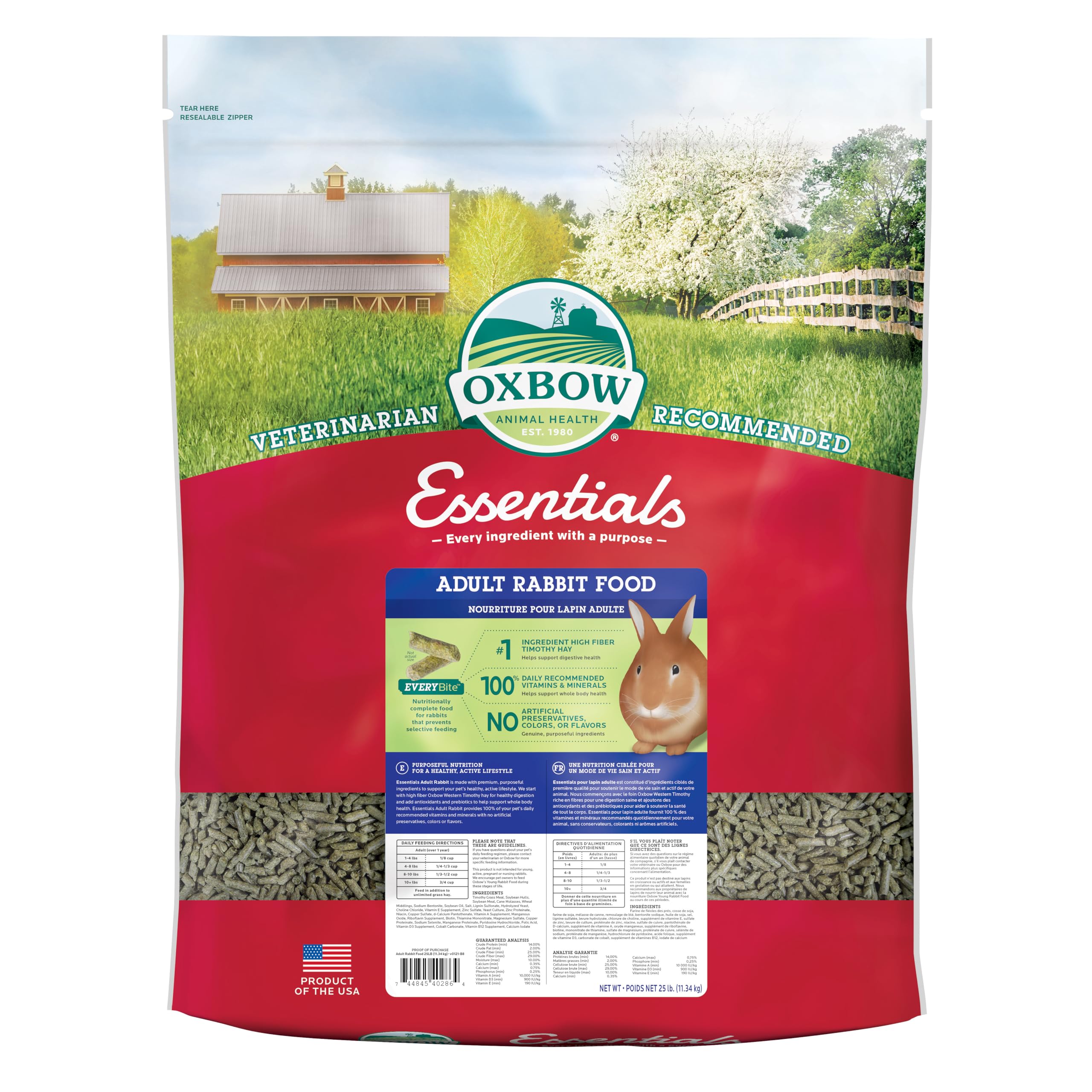 Oxbow Essentials Adult Rabbit Food - All Natural Adult Rabbit Pellets - 25lb.