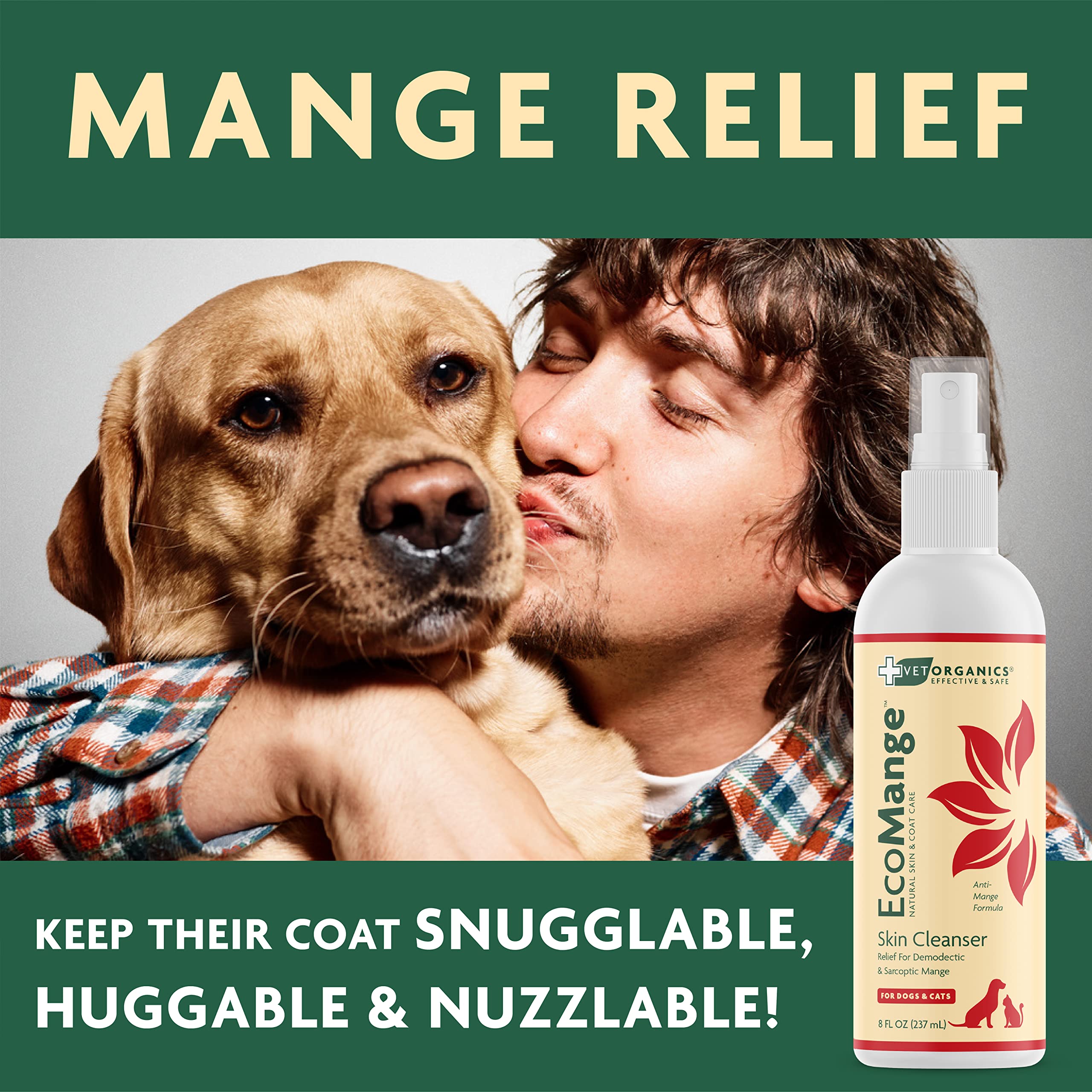 EcoMange Mange Relief for Dogs & Cats - 8 Oz. Cat & Dog Itch Relief, Sarcoptic & Demodectic Mite Spray - Herbal Extract & Essent