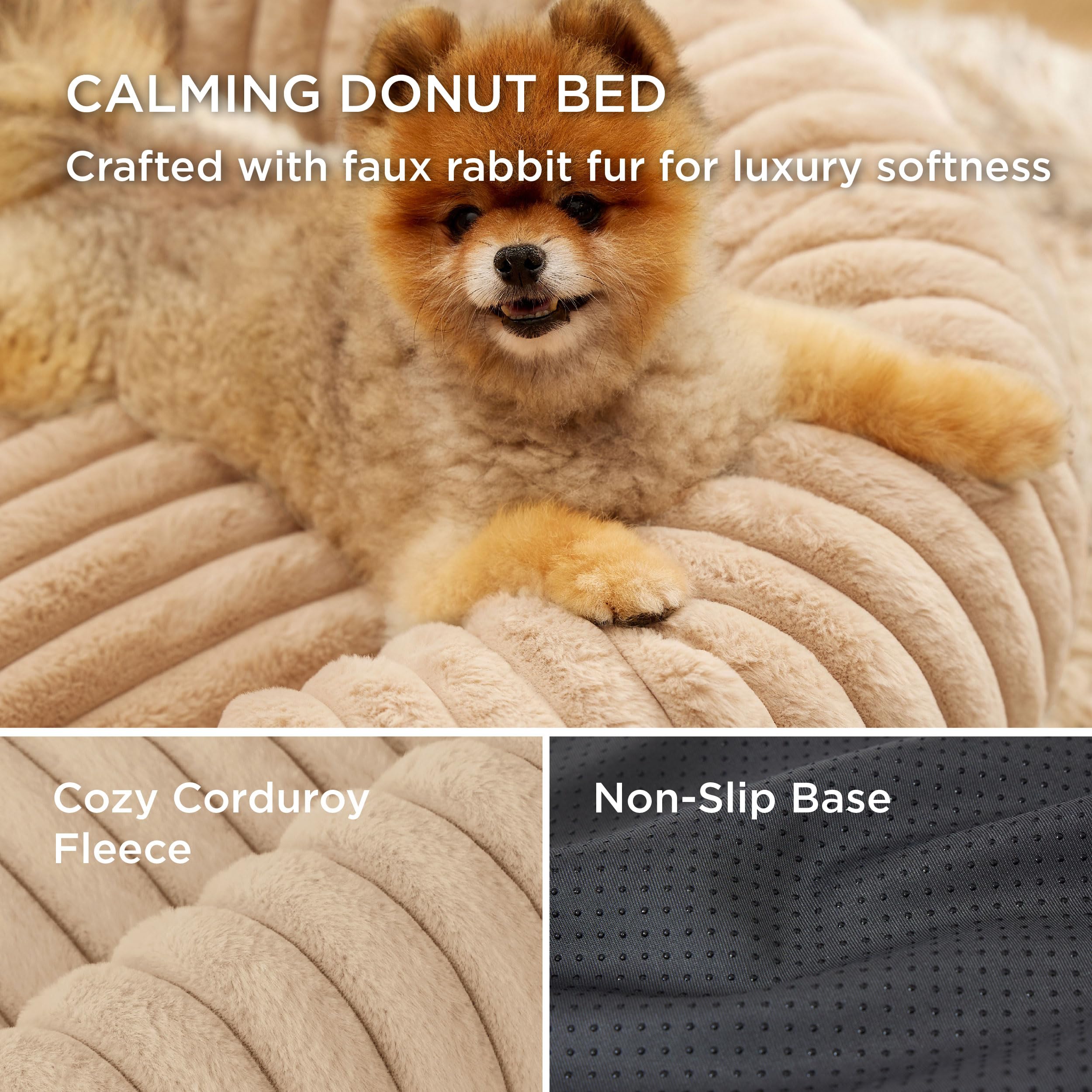 Bedsure Medium Dog Bed - Washable Faux Fur With Corduroy Fleece & Anti Slip Bottom, Round Pet Bed With Removable Cover, Sandy Ta