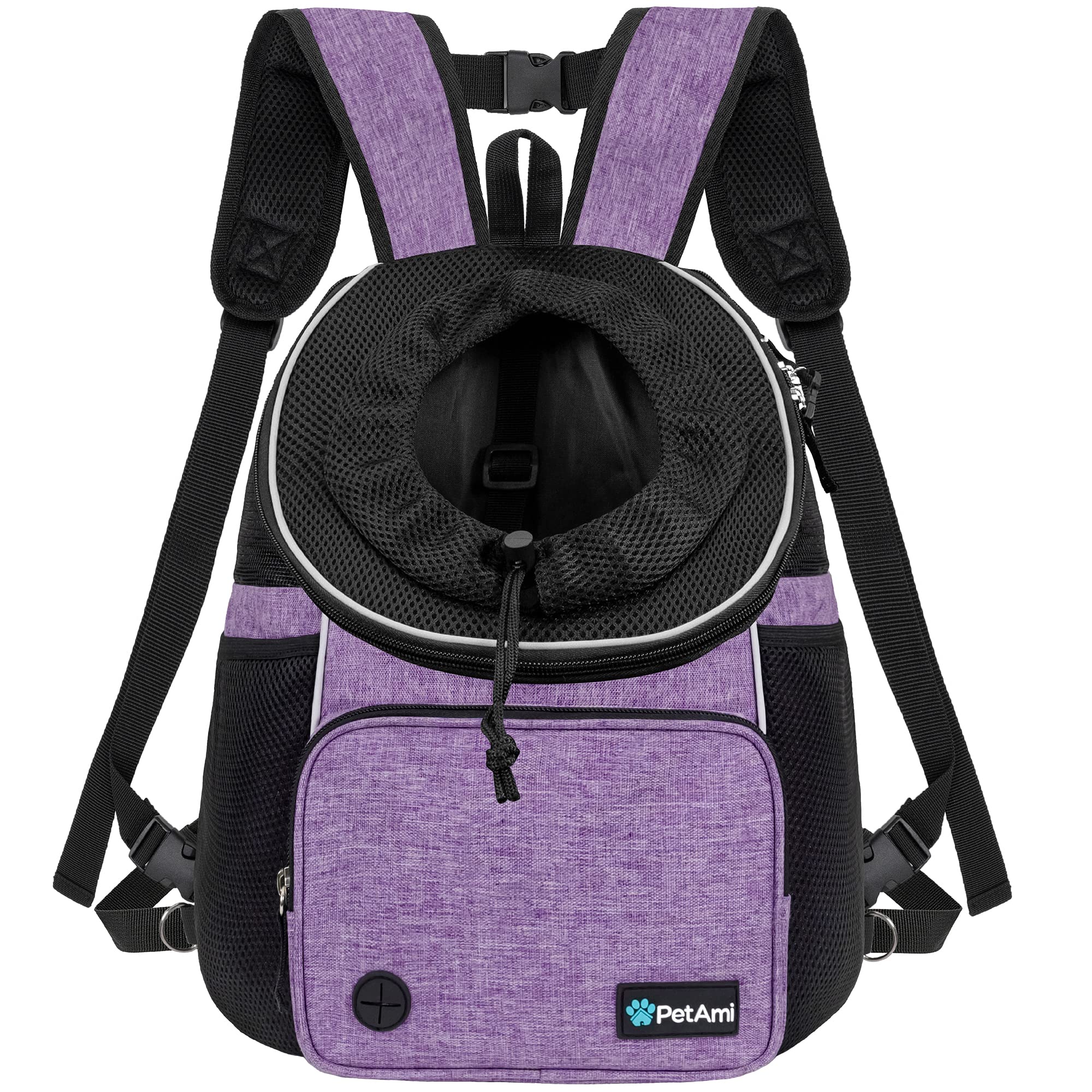 PetAmi Adjustable Cat & Dog Chest Carrier Backpack, Ventilated for Hiking & Camping, Max 10 lbs, Purple