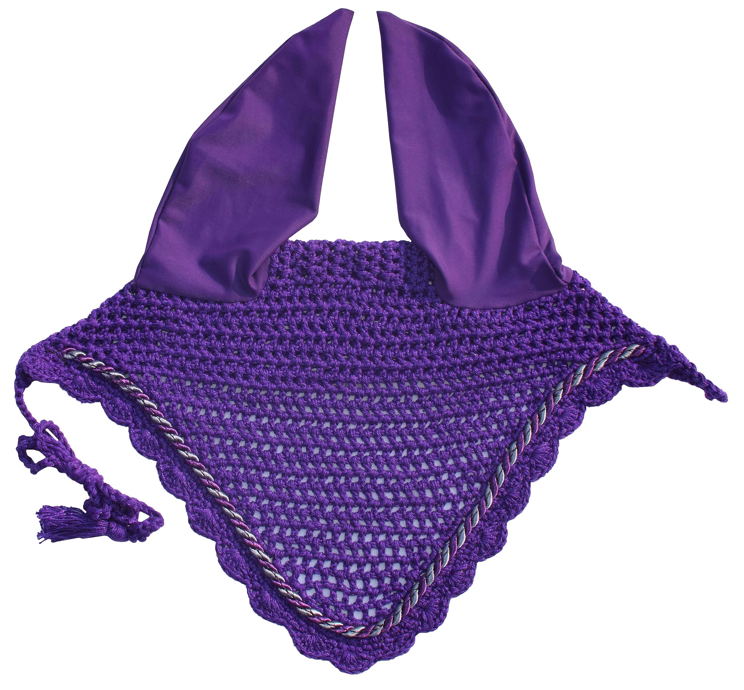 Horse Ear Bonnet Ear Net Hat Fly Bonnet Hood Mask Fly Veil Full Hand Made Cotton (Purple, COB)