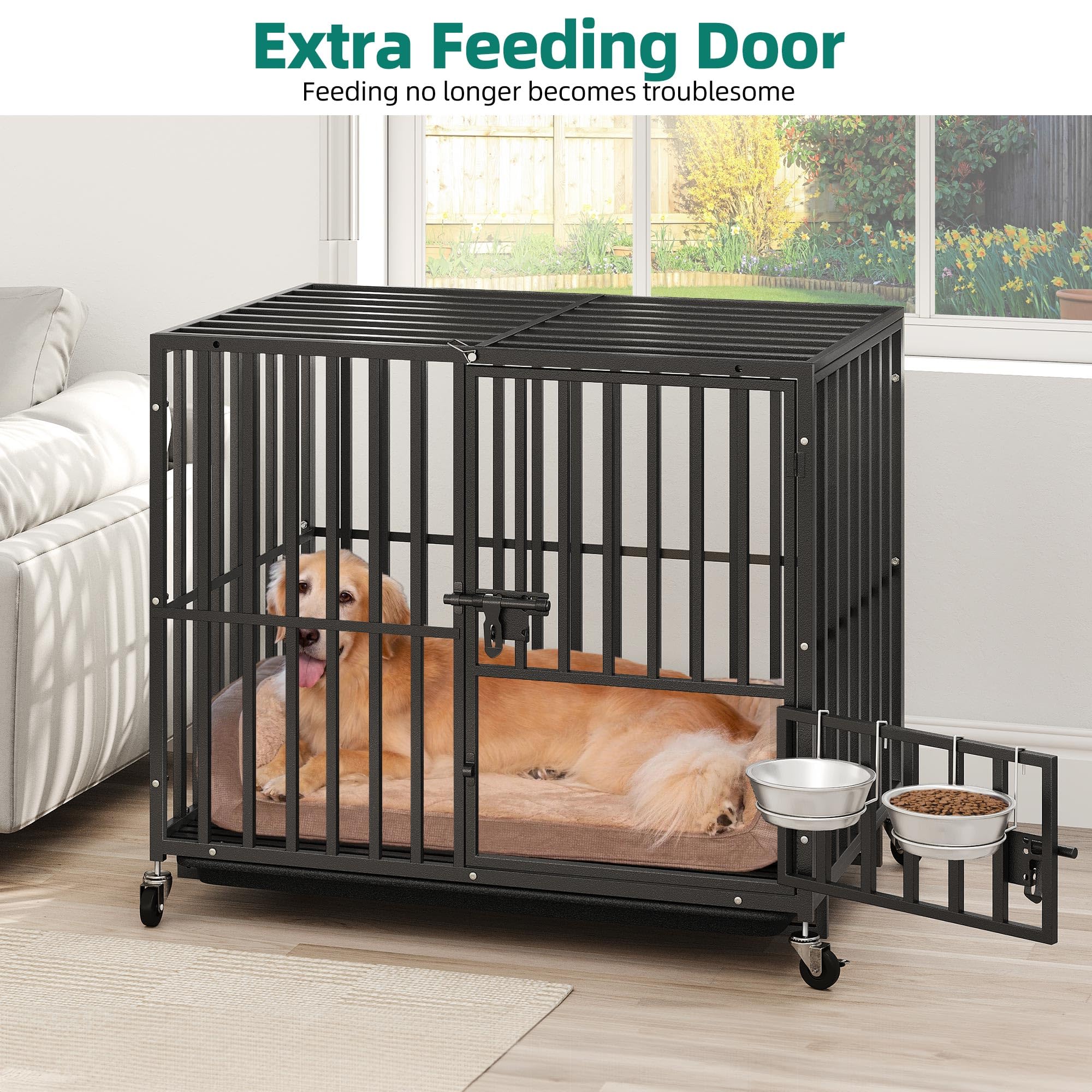 YITAHOME Heavy Duty Dog Crates for Small Medium Dogs, 38 Inch Metal Dog Kennel Indoor with Wheels, High Anxiety Dog Crate, Large