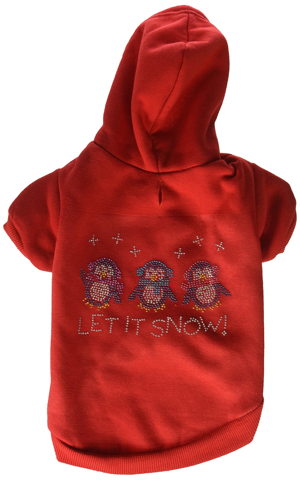 Christmas Pet Dog & Cat Hoodie Rhinestone, &quot;Let It Snow Penguins&quot; Red LG (10-14 lbs.)
