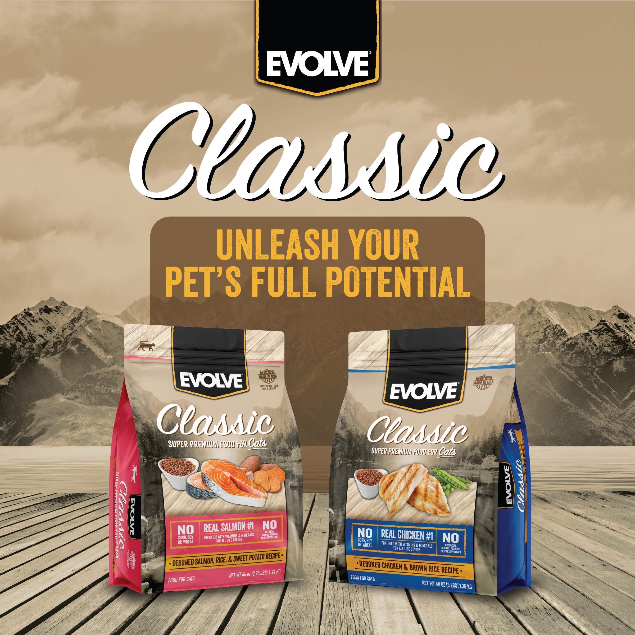Evolve Classic Cat Food - Deboned Salmon, Brown Rice & Sweet Potato, 14lb, Seafood Flavor