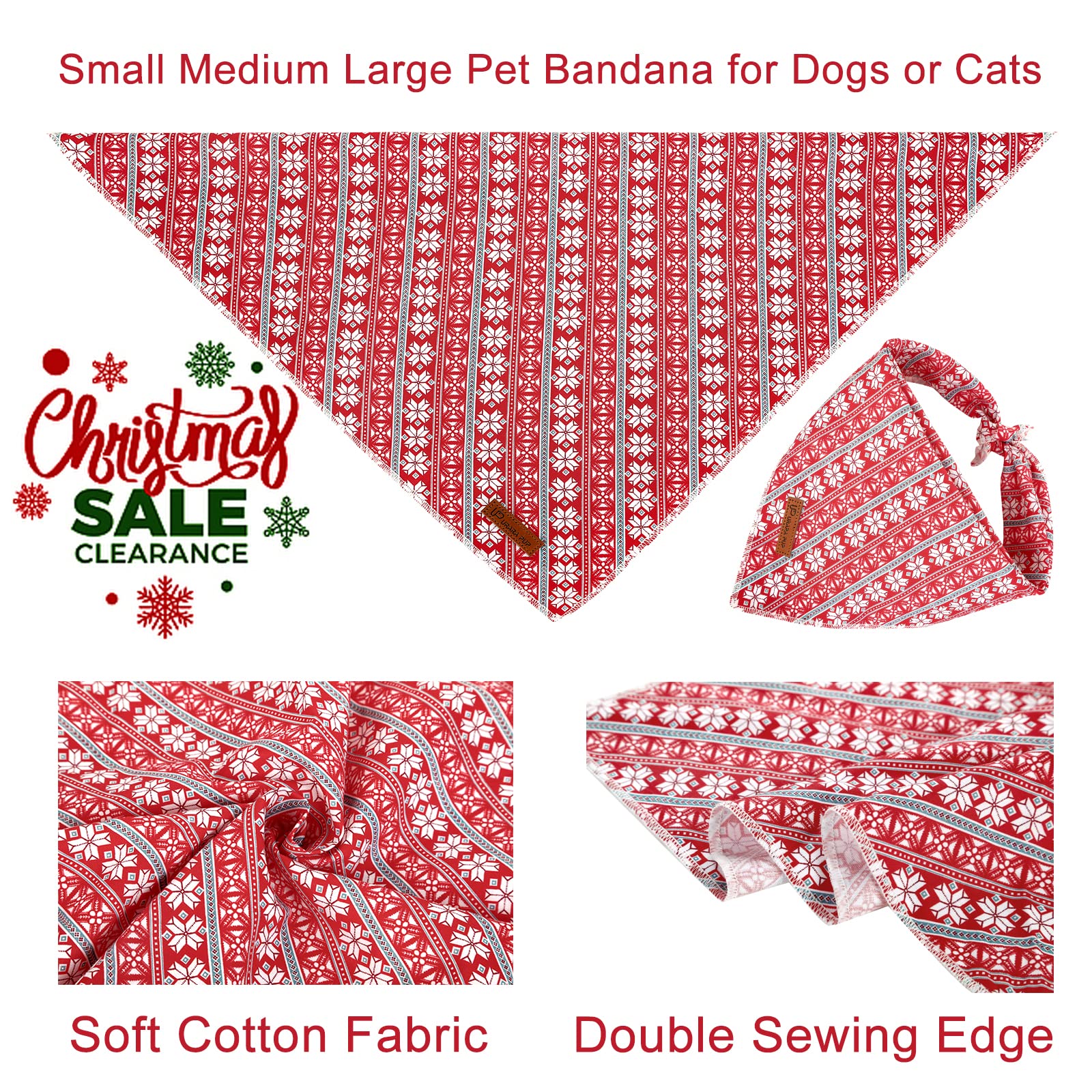 Up Urara Pup Christmas Dog Bandana - Snowman Triangle Bid Scarf For Girl Boy, Cotton Pet Kerchief, Cute Red, Adjustable Winter P