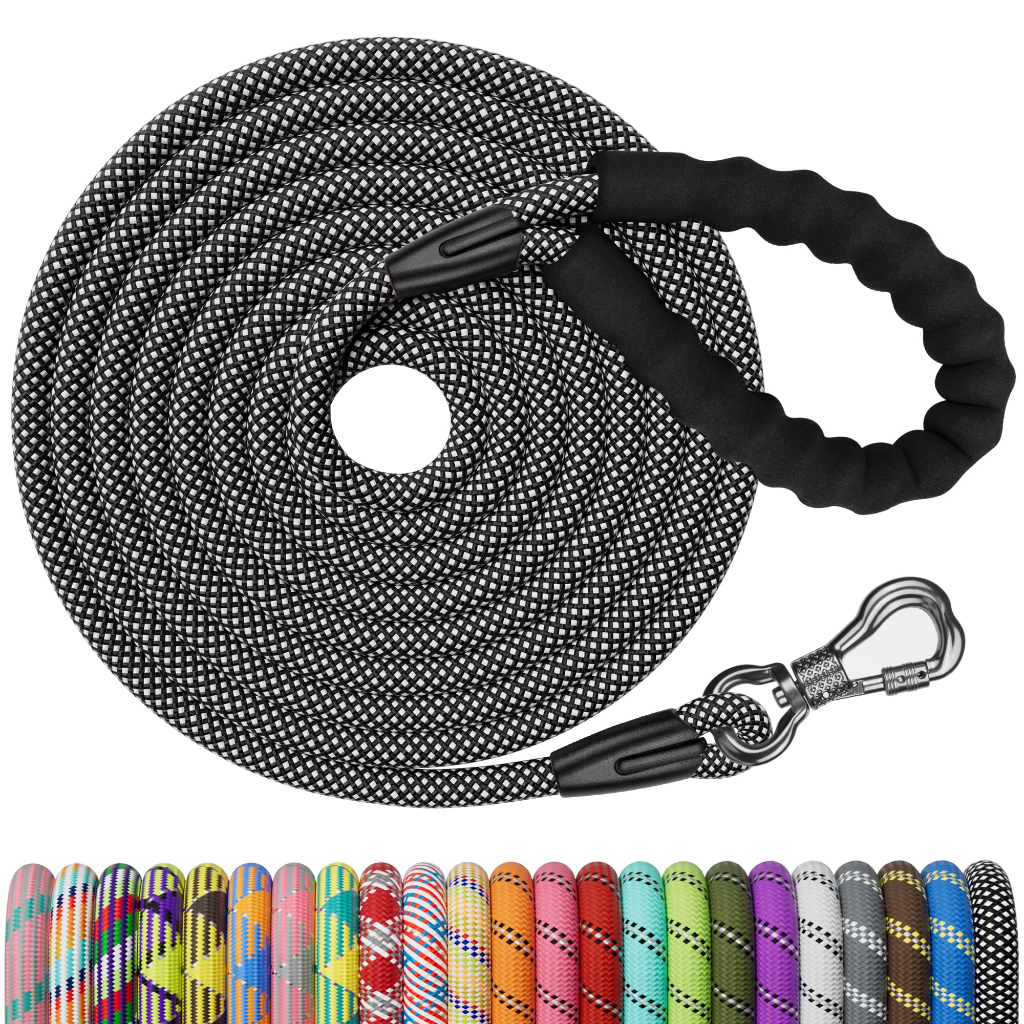 Ntr Heavy Duty Dog Leash,8Ft Rope Leash For Dog Training With Swivel Lockable Hook,Reflective Threads And Comfortable Handle,Dog Lead For Walking,Hunting,Camping For Medium And Large Dog (Black)
