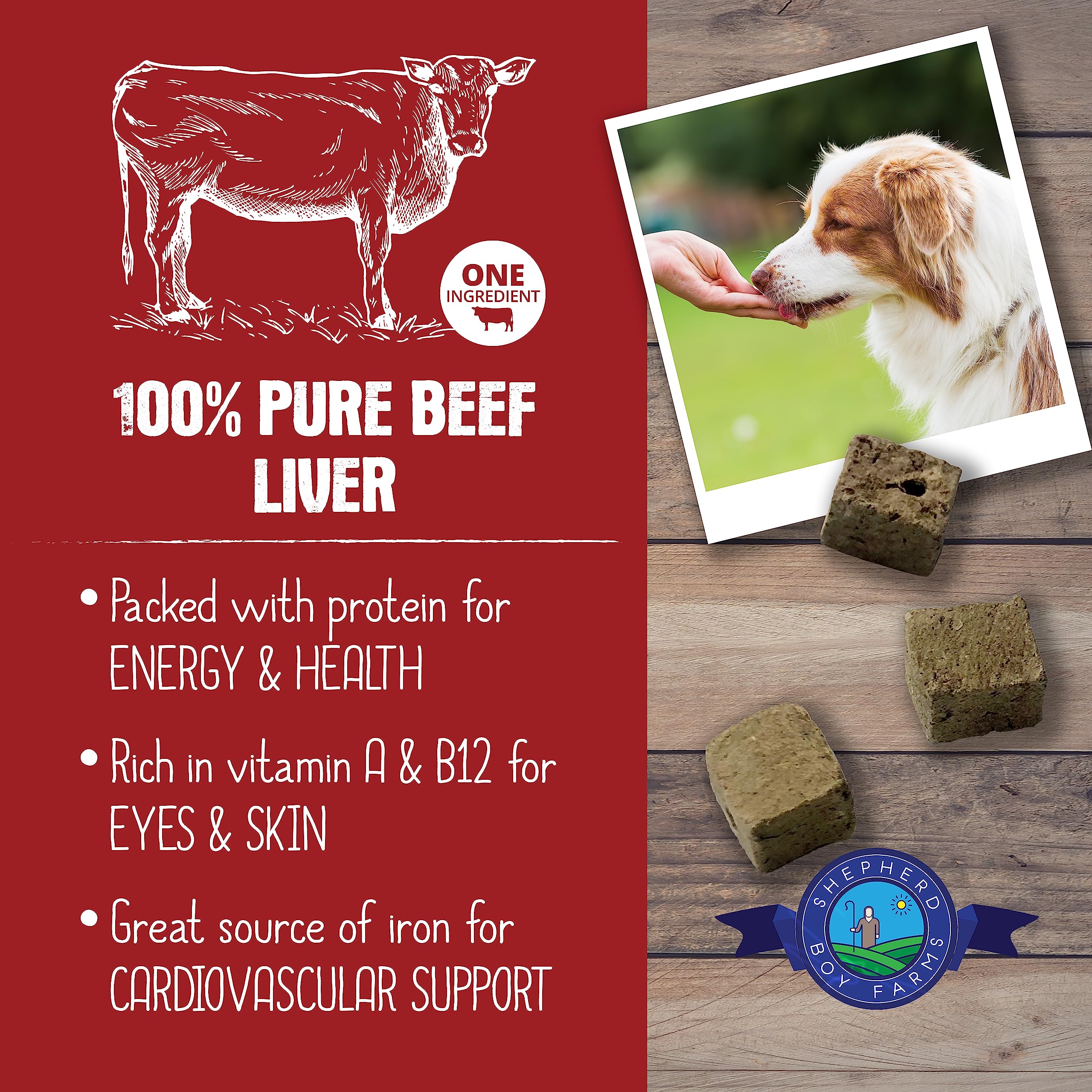 Shepherd Boy Farms Freeze Dried Dog and Cat Treats, Beef Liver, All Natural Single Ingredient Freeze-Dried Dog Treat & Snacks, M