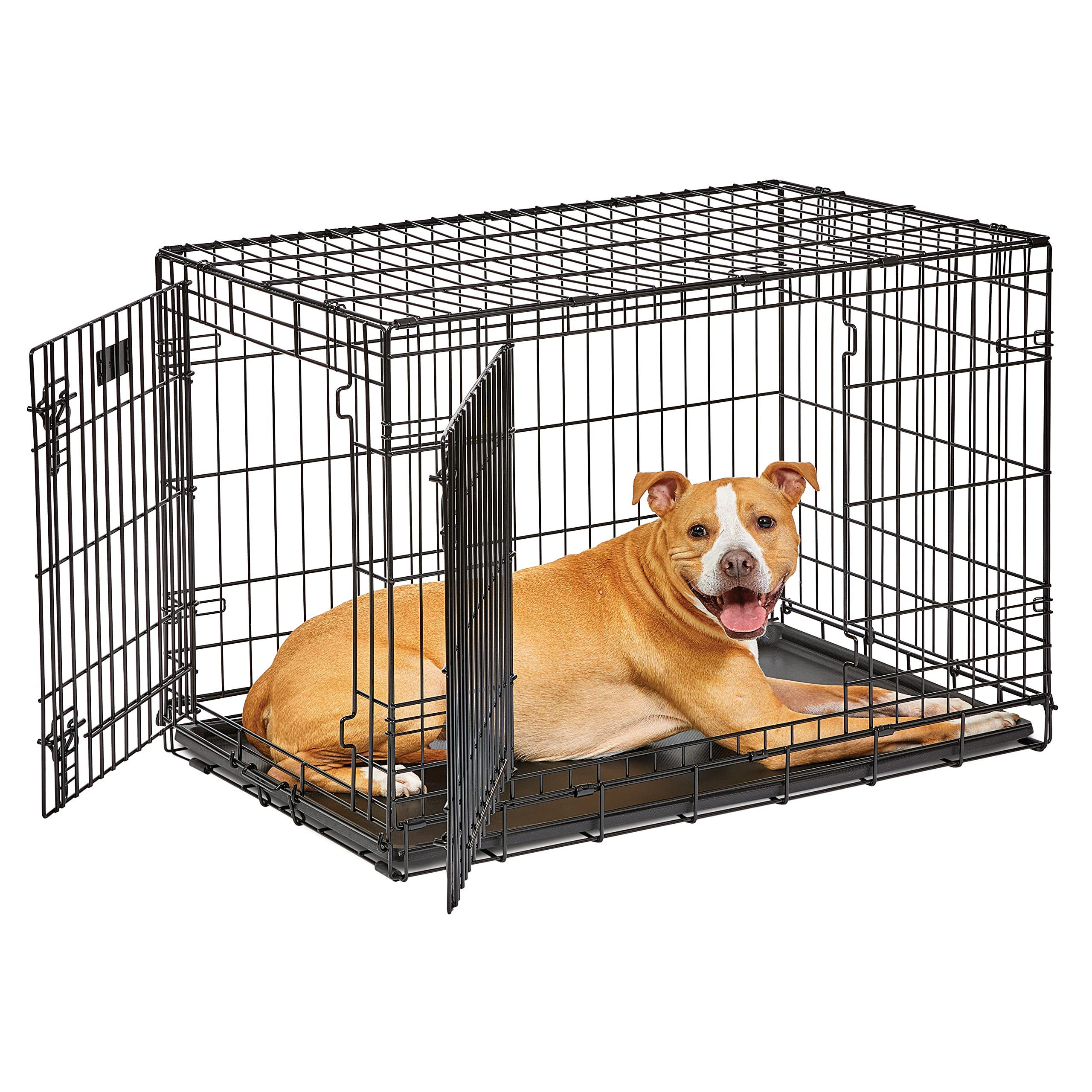 Midwest Homes For Pets Dog Crate Life Stages 36' Double Door Folding Metal Dog Crate | Divider Panel, Floor Protecting Feet, Lea