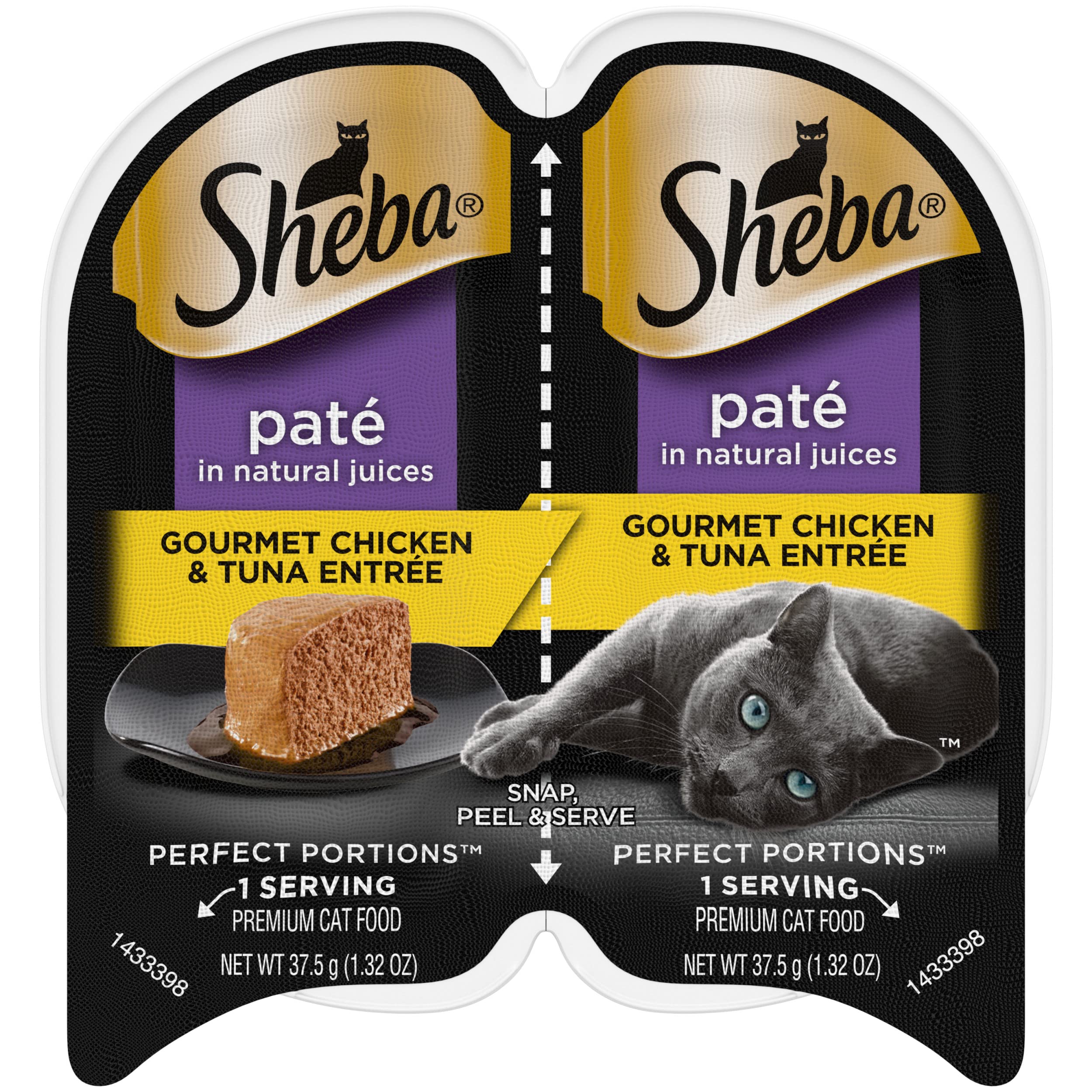 Sheba Perfect Portions Pat   Wet Cat Food Trays (24 Count, 48 Servings), Gourmet Chicken and Tuna Entr  e, Easy Peel Twin-Pack T