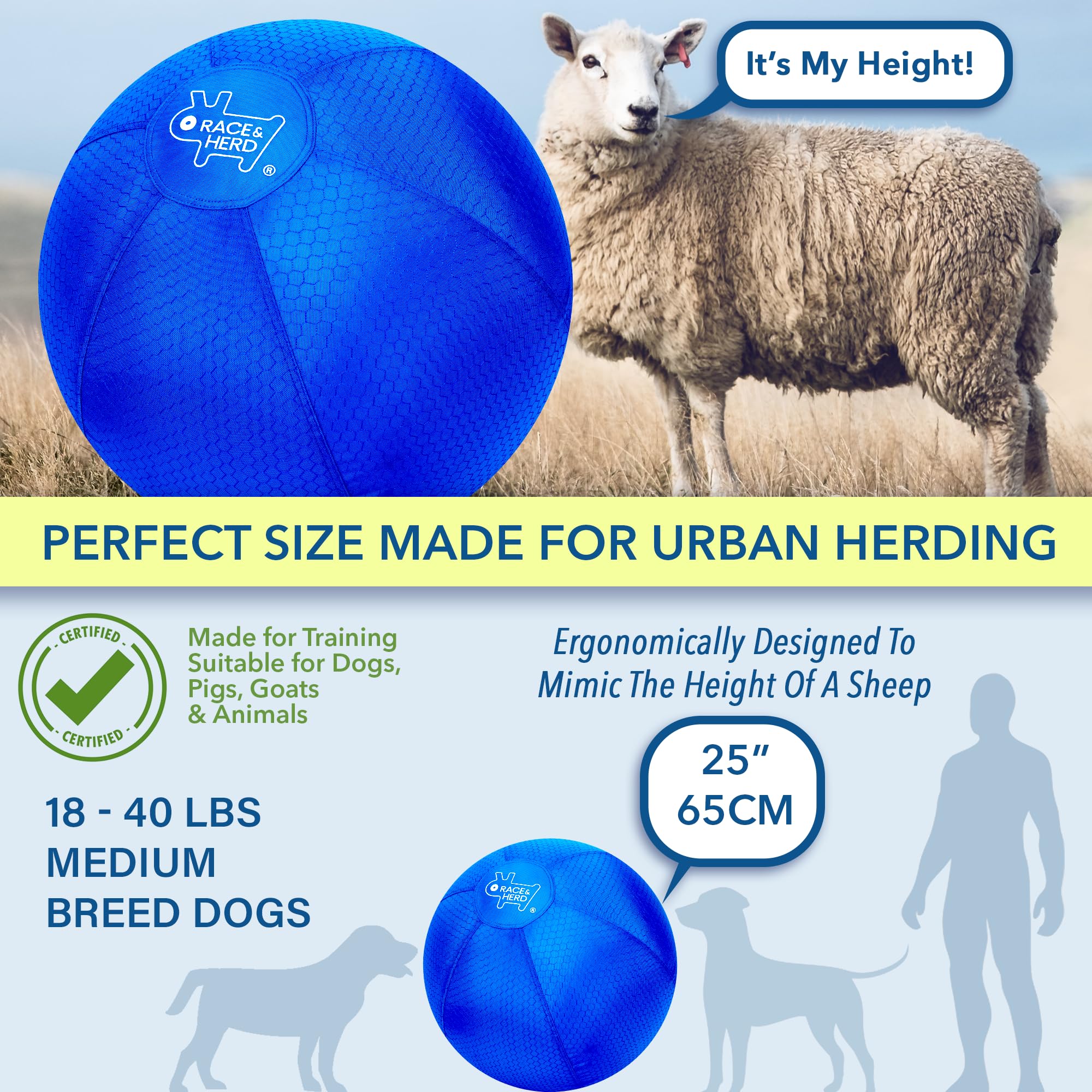 Race&Herd 25 '' Herding Ball For Dogs, Dog Herding Ball For Australian Shepherd, Cattle Dogs, Border Collie, Blue Heelers Herdin