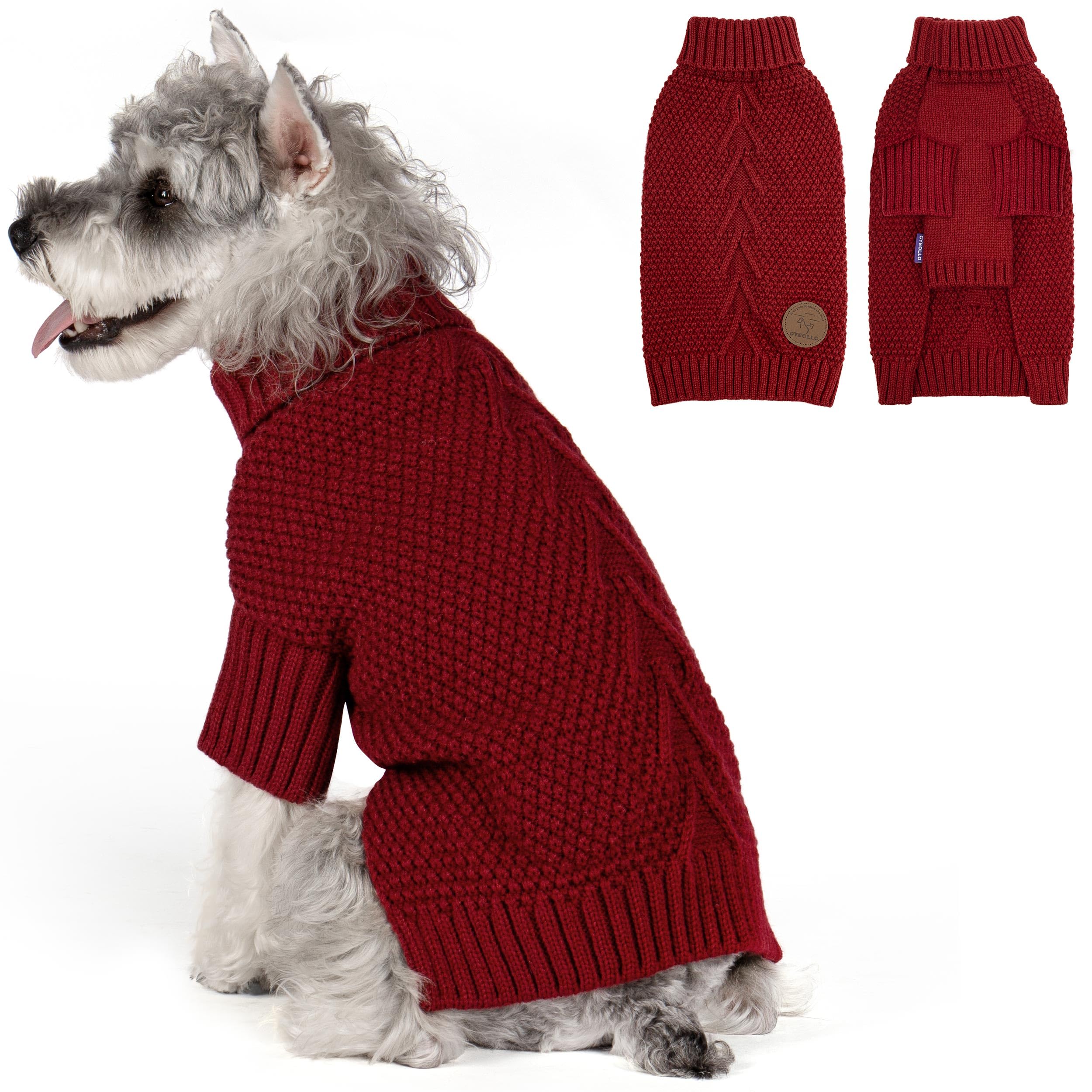Cyeollo Turtleneck Dog Sweater - Soft Knitted With Leash Hole for Small Medium Pets, Cold Day Clothes, Burgundy XL