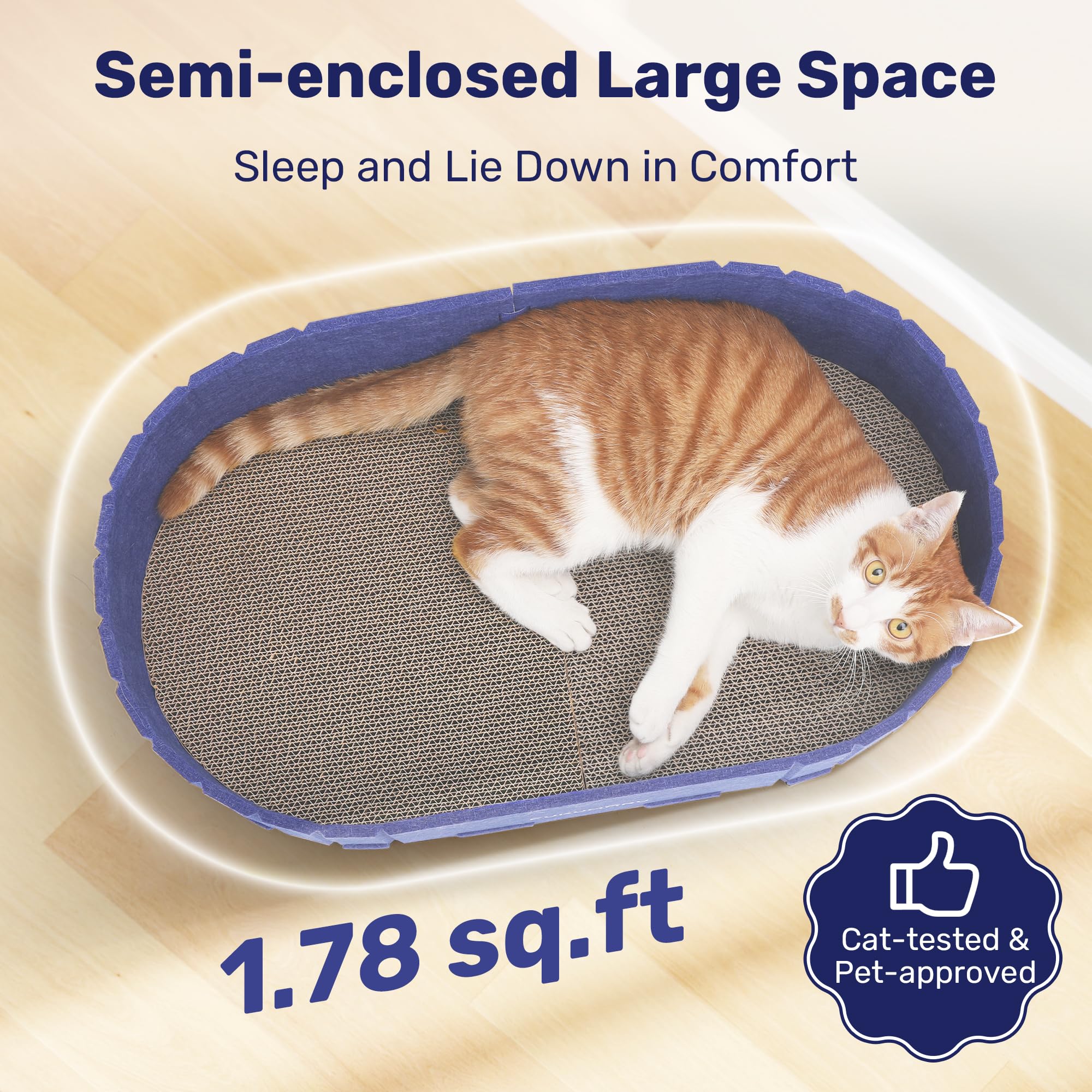 FUKUMARU Cat Scratcher, 24" Sofa Shape, Reversible Felt Board, Large, Blue, Model ST06