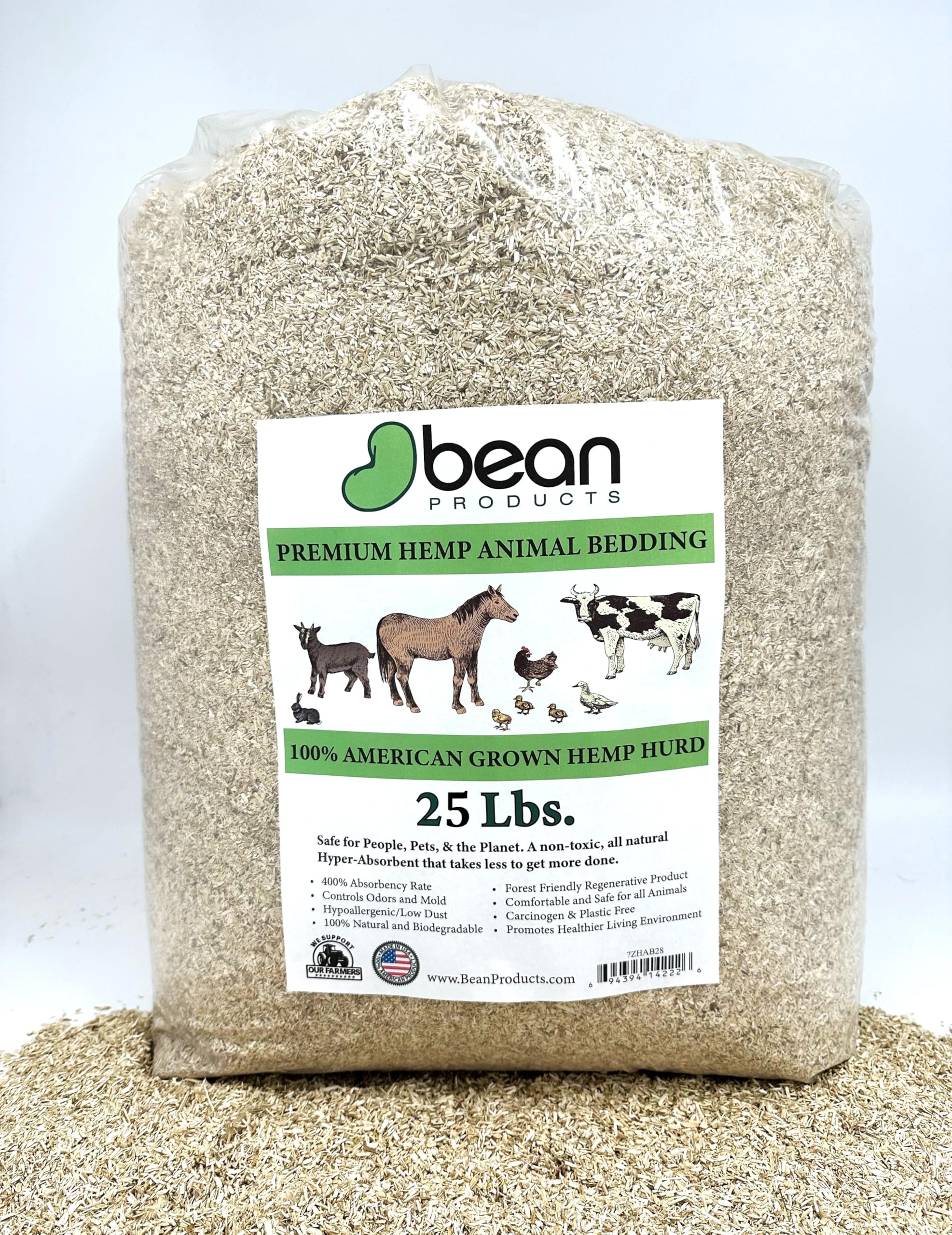 Hemp Animal Bedding 25 Lbs = 127 Liters of Natural Ground Hurds - Super Absorbent- DUST Free- for Your Horse, Chicken, Rabbit, R