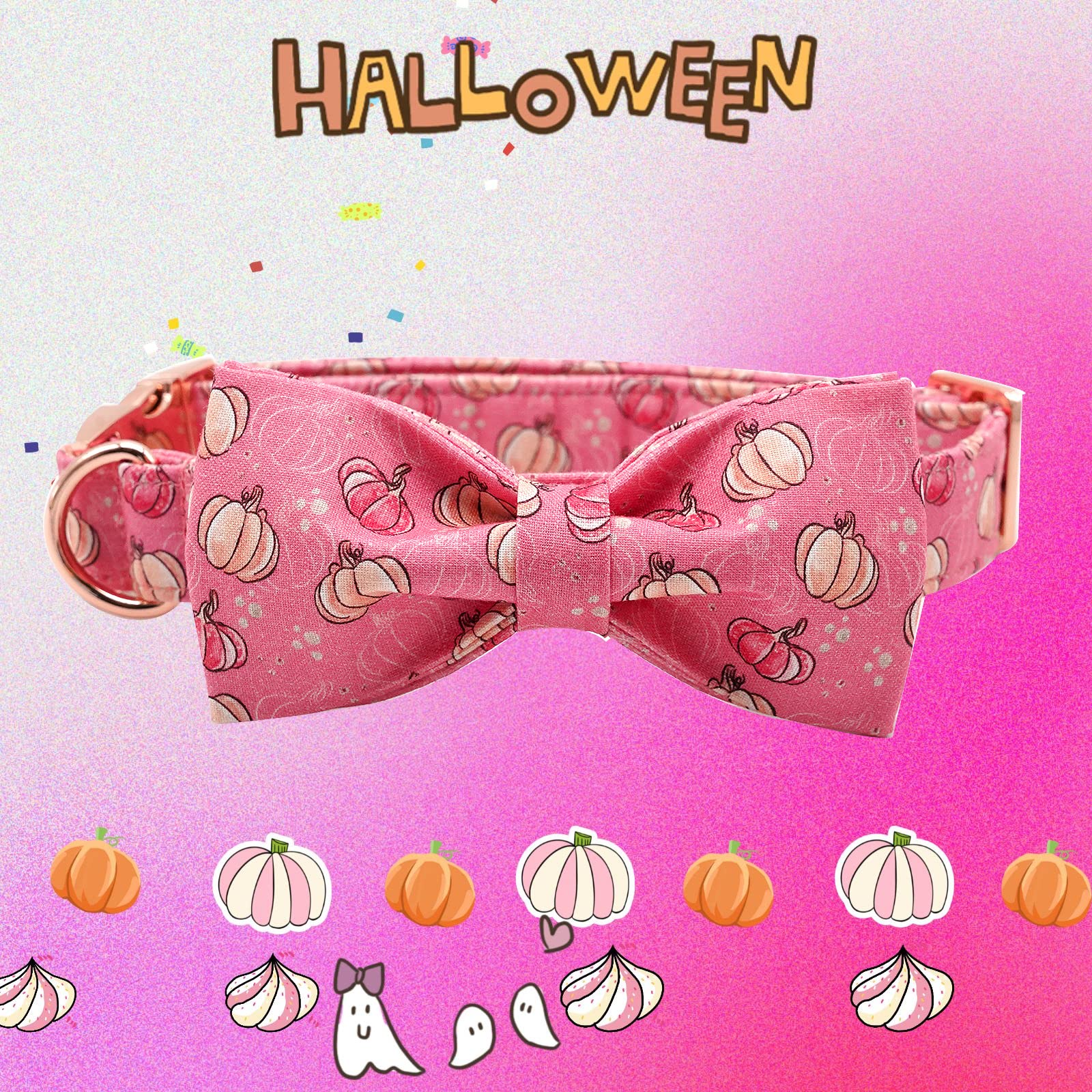Elegant Little Tail Dog Collar With Bow, Halloween Pumpkin Bowtie Dog Collar, Adjustable Dog Collar Bow Pet Gift Collars For Sma